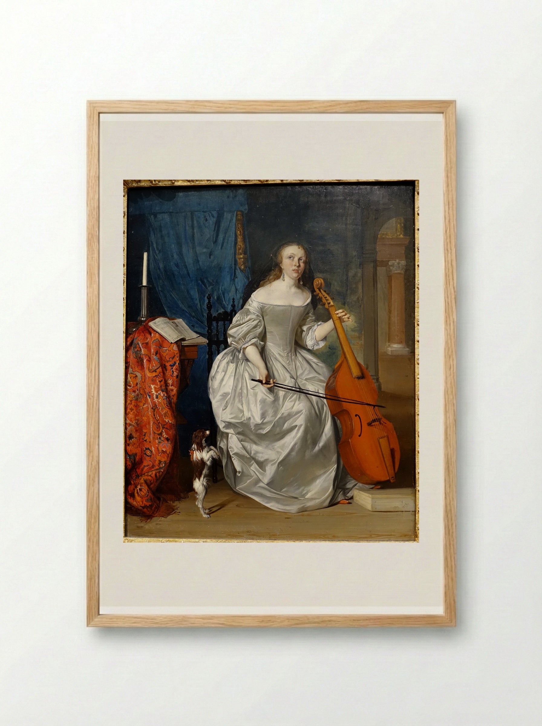 Woman Playing a Viola de Gamba - Gabriel Metsu - Framed Print Wood