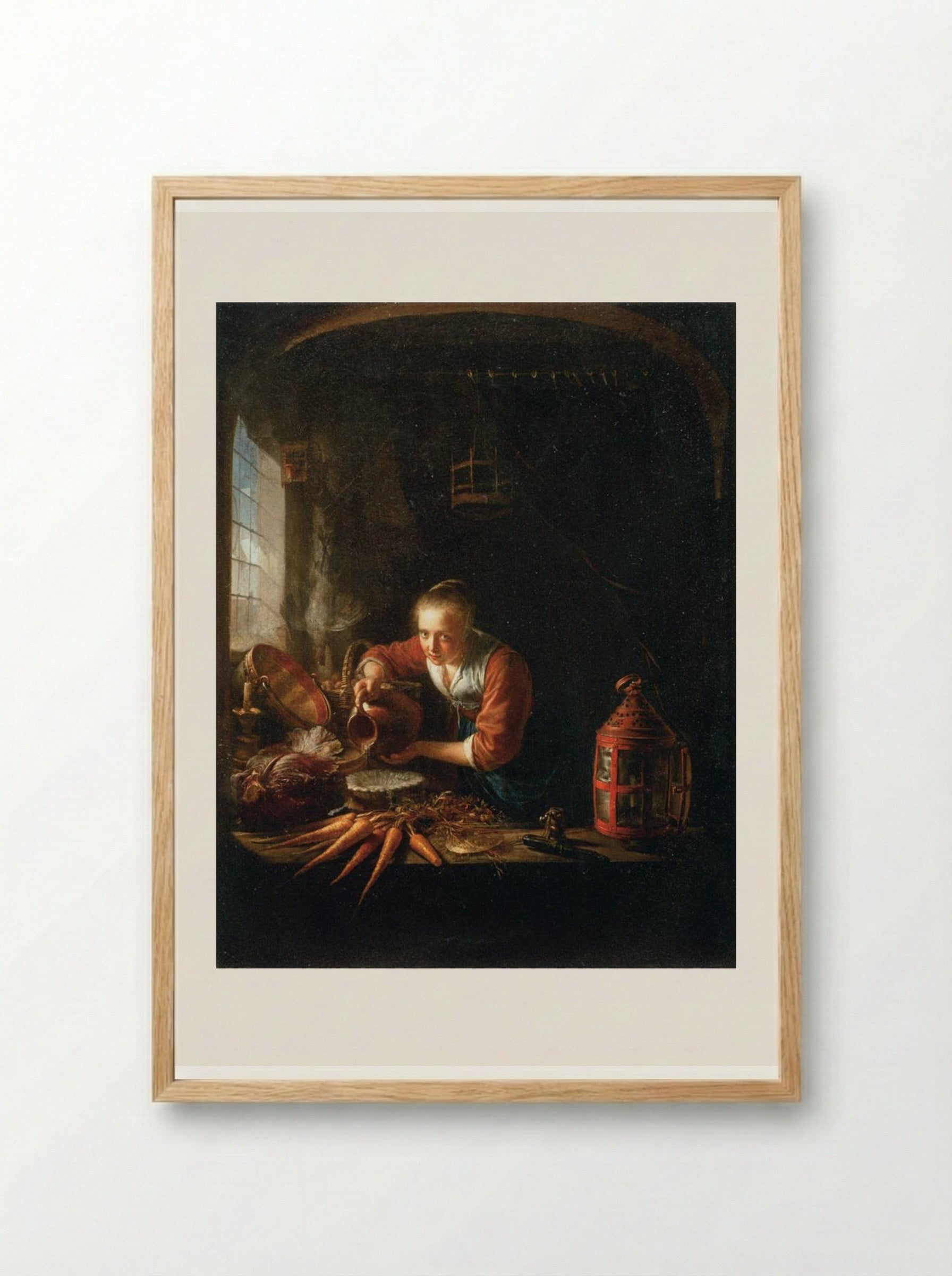 Woman Pouring Water into a Jar - Gerrit Dou - Framed Print Wood