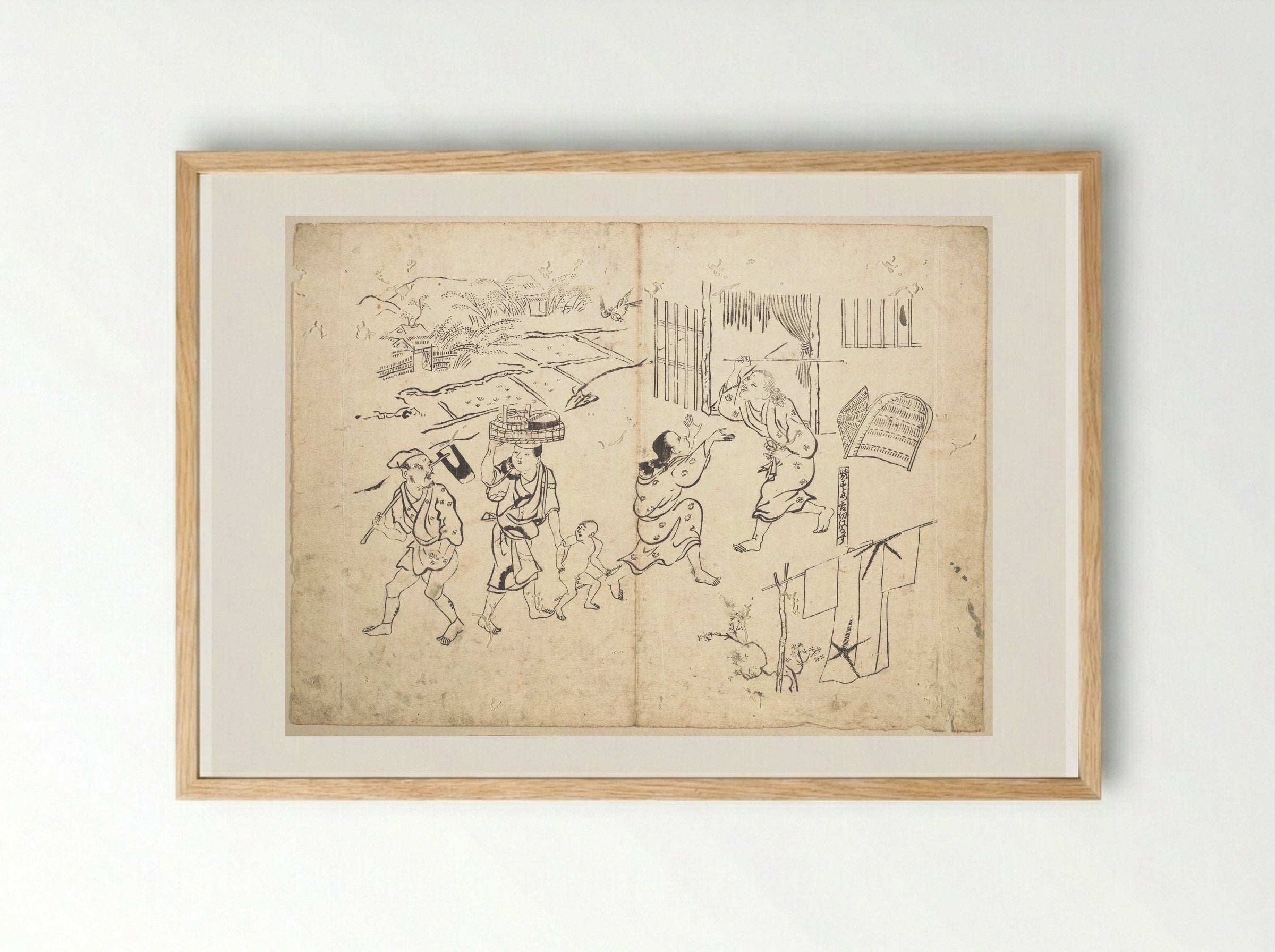 Woman Pursuing Sparrow - Okumura Masanobu - Framed Print Wood