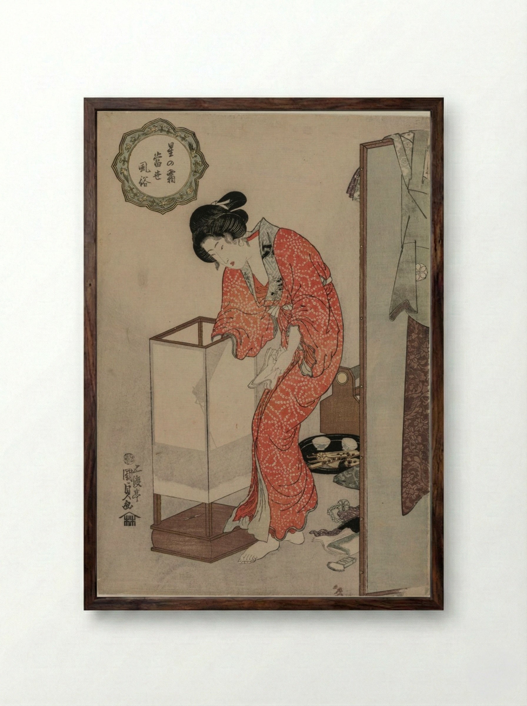 Woman Putting Out a Light - Utagawa Kunisada - Framed Print Dark Wood