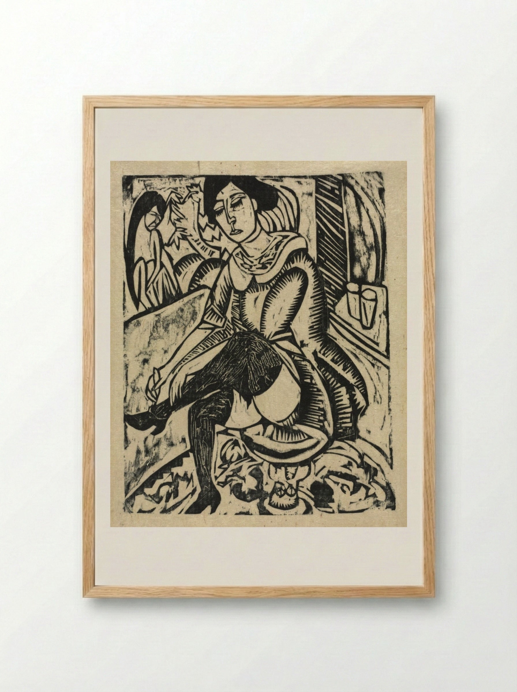 Woman Putting on Her Shoes - Ernst Ludwig Kirchner - Framed Print Wood
