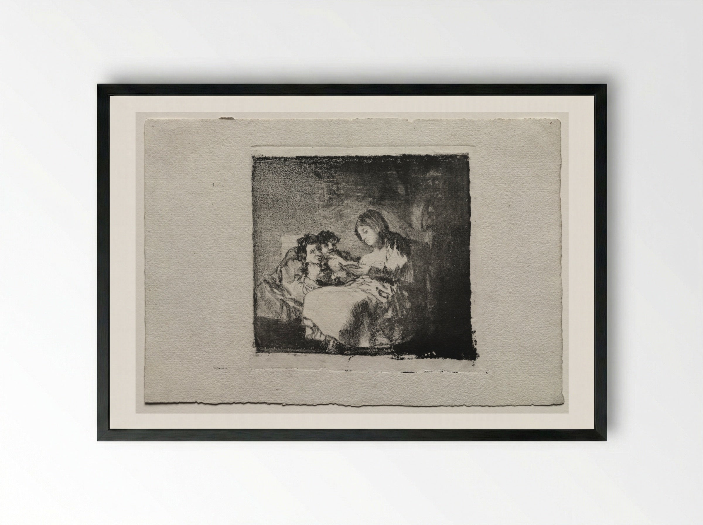 Woman Reading to Two Children - Francisco de Goya - Framed Print Black