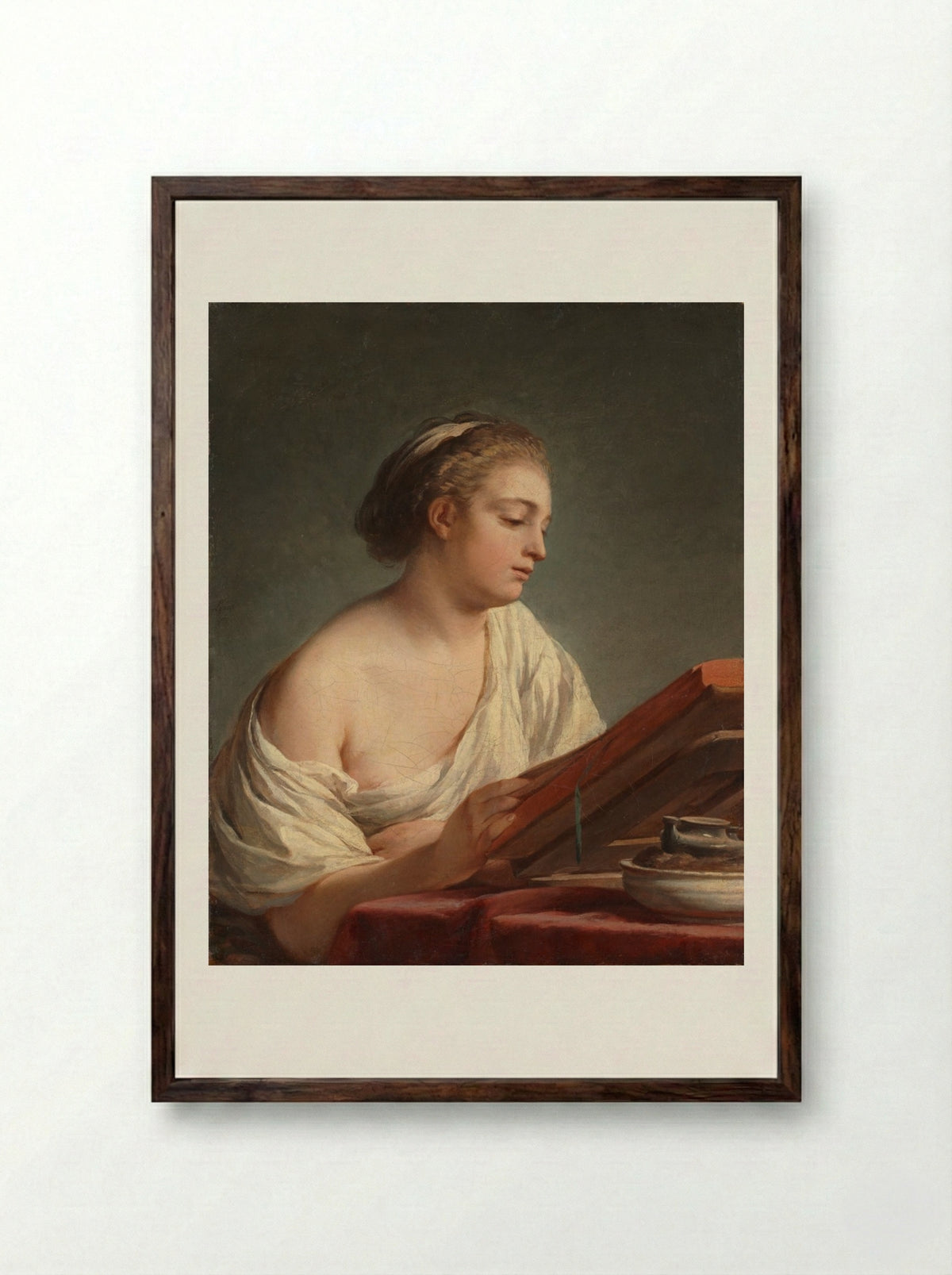 Woman Reading - Nicolas-Bernard Lépicié - Framed Print Dark Wood