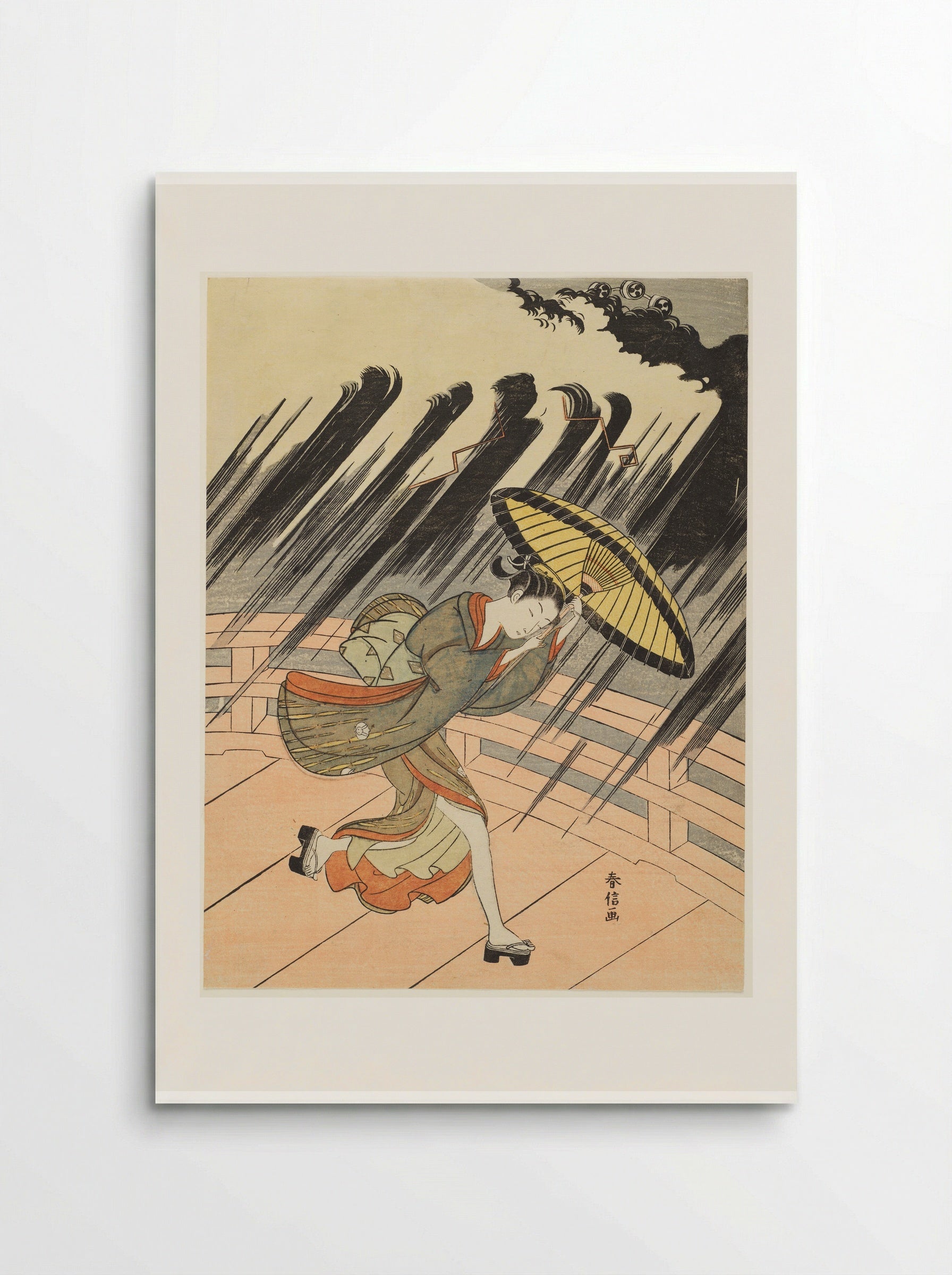 Woman Running to Escape a Sudden Shower - Suzuki Harunobu - Poster