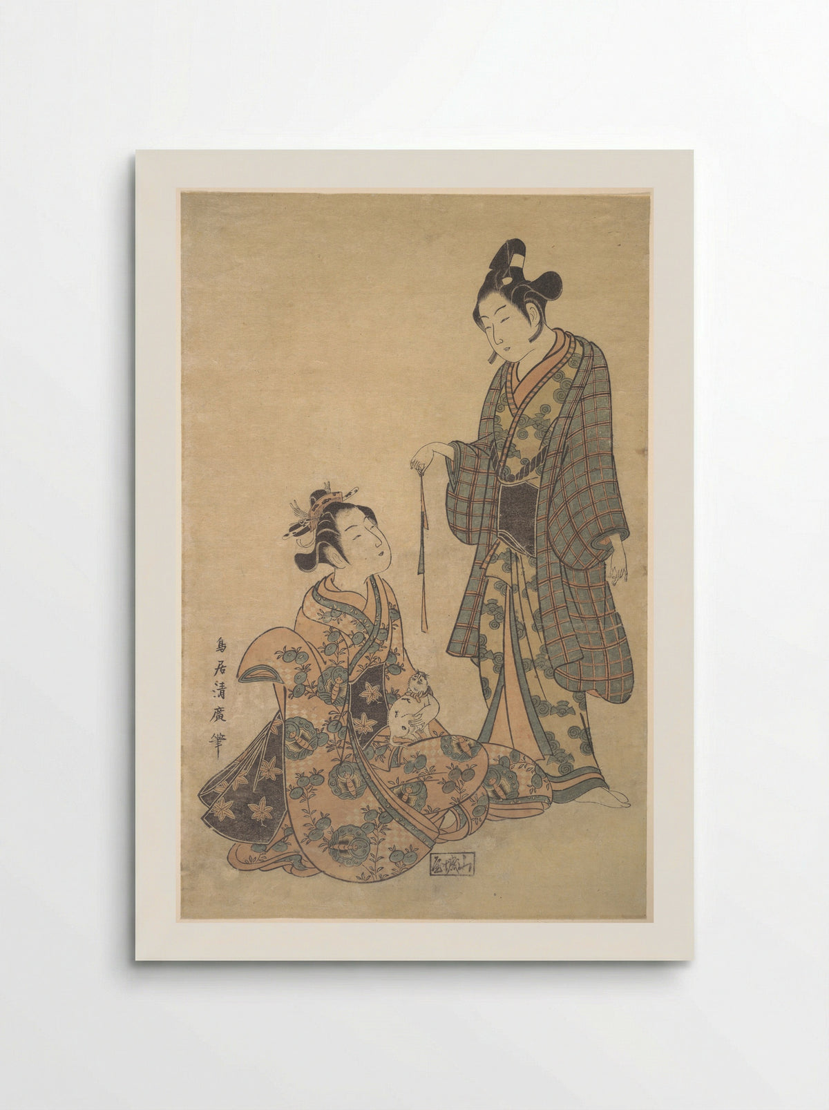 Woman Seated Holding a Cat - Torii Kiyohiro - Poster