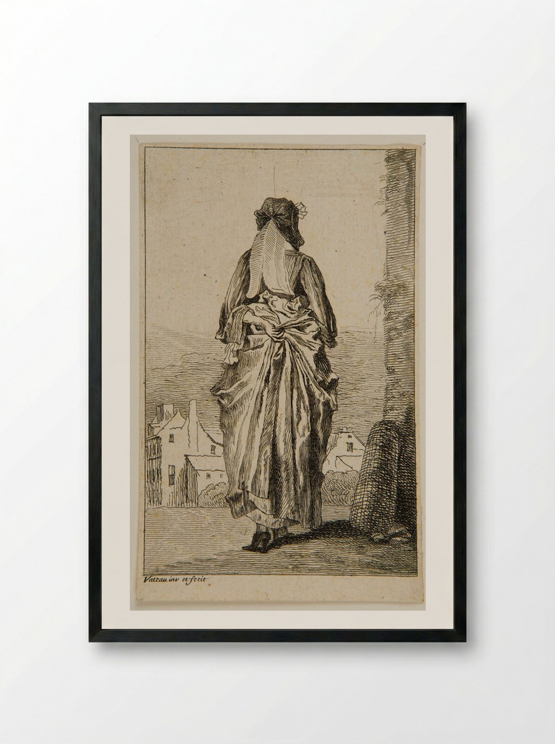 Woman Seen From Behind - Jean-Antoine Watteau - Framed Print Black