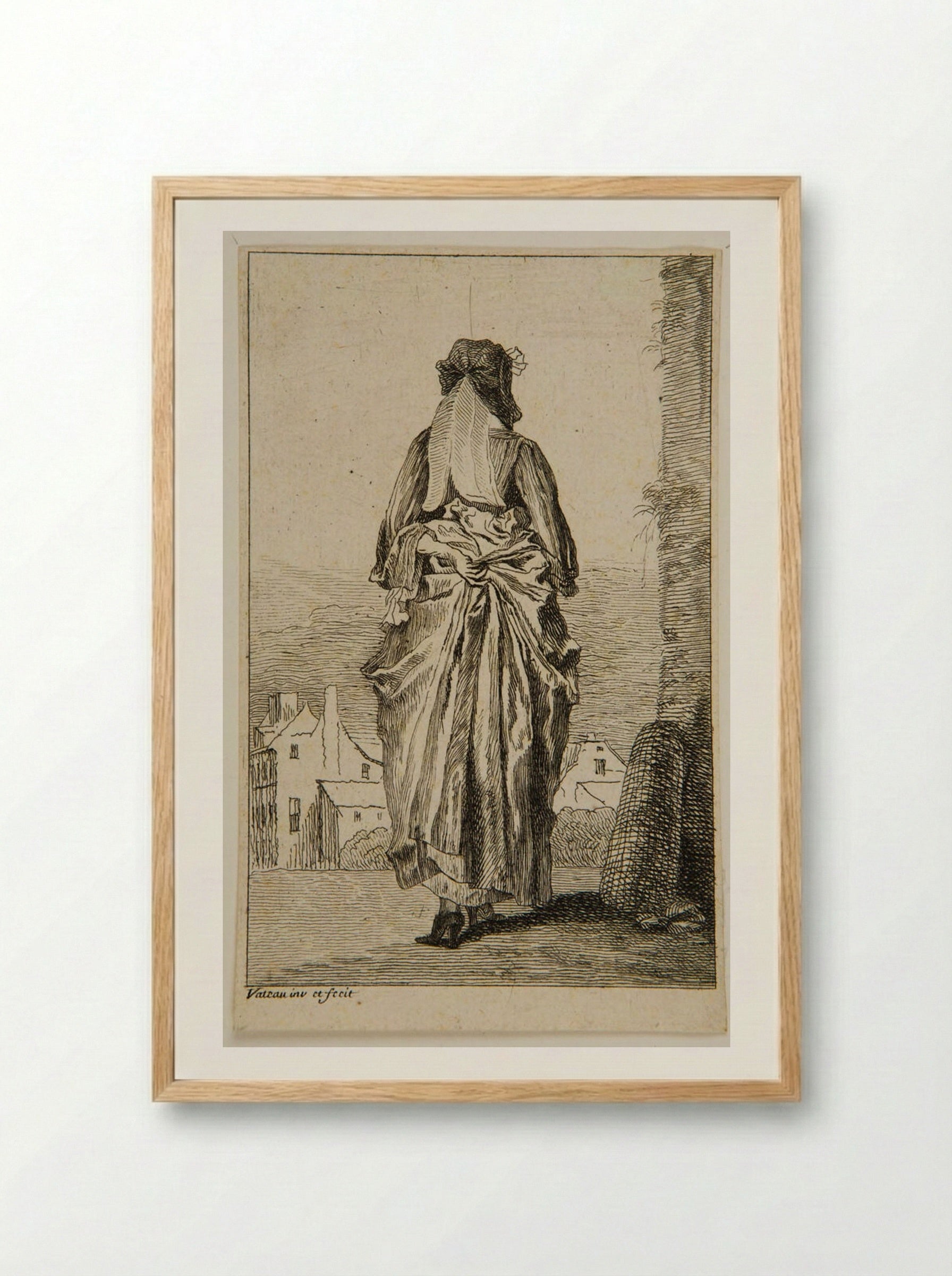 Woman Seen From Behind - Jean-Antoine Watteau - Framed Print Wood