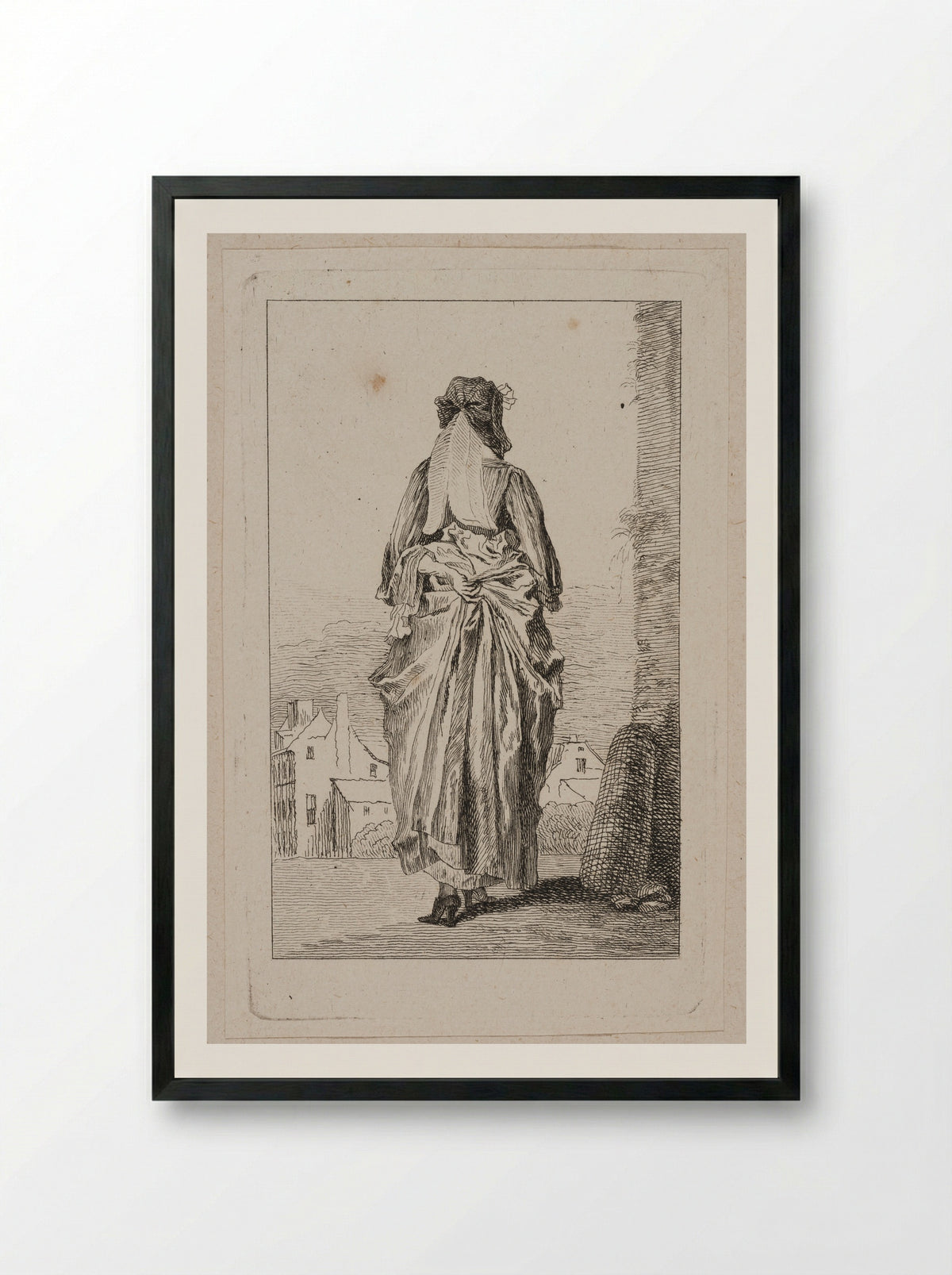 Woman Seen from the Back - Jean-Antoine Watteau - Framed Print Black