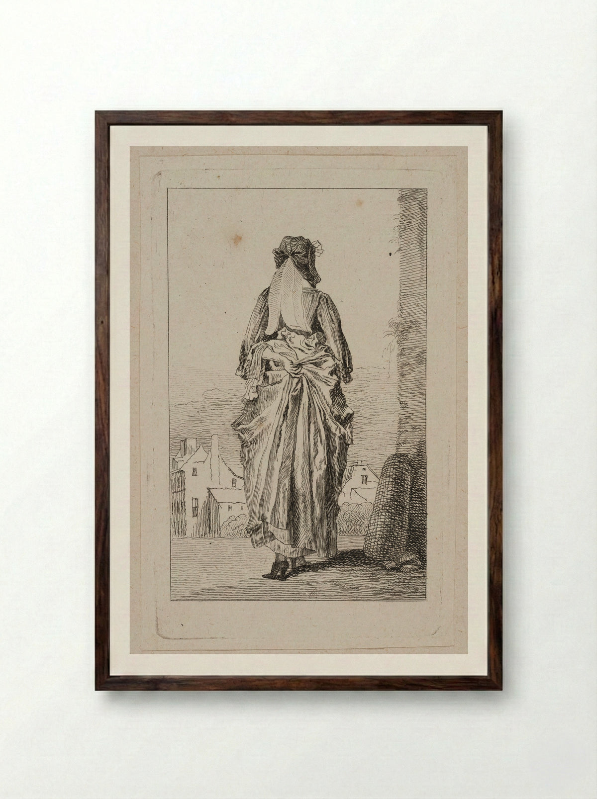 Woman Seen from the Back - Jean-Antoine Watteau - Framed Print Dark Wood