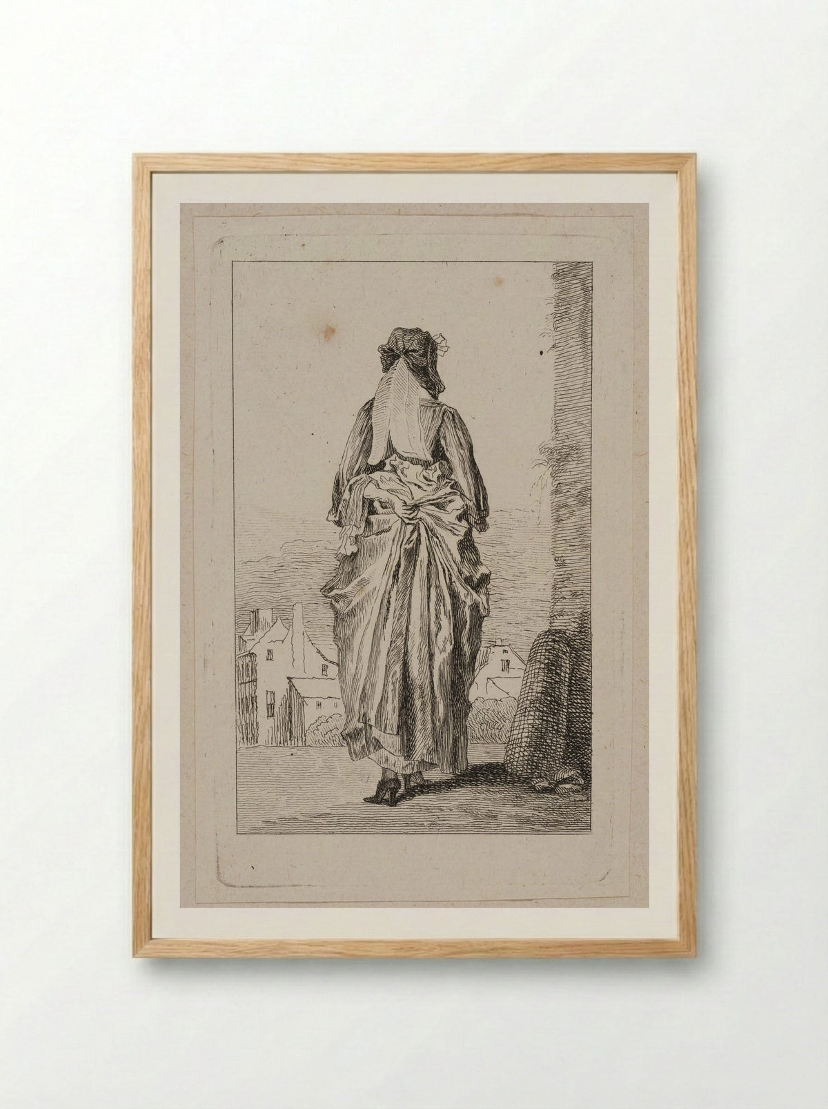 Woman Seen from the Back - Jean-Antoine Watteau - Framed Print Wood