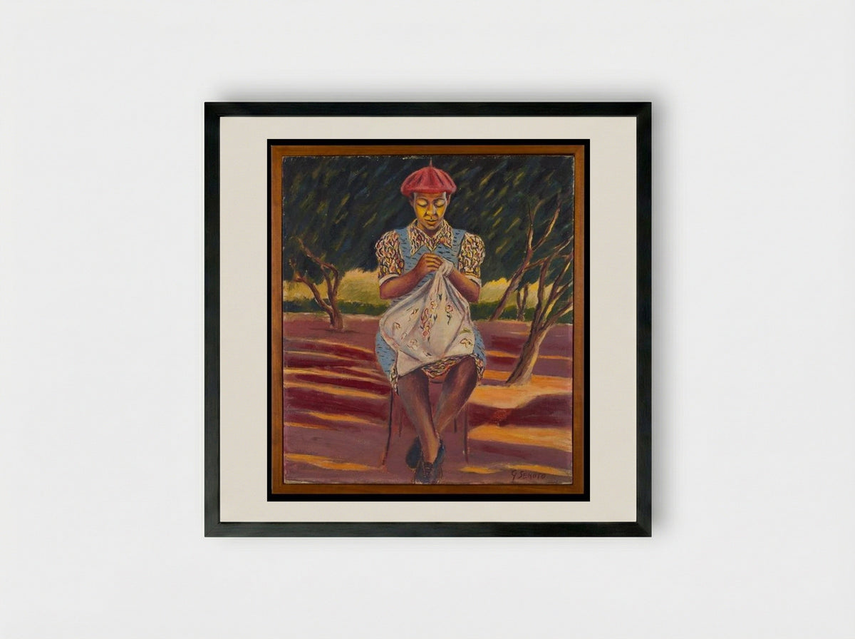 Woman Sewing (Mary Dikgiledi) - Gerard Sekoto - Framed Print Black