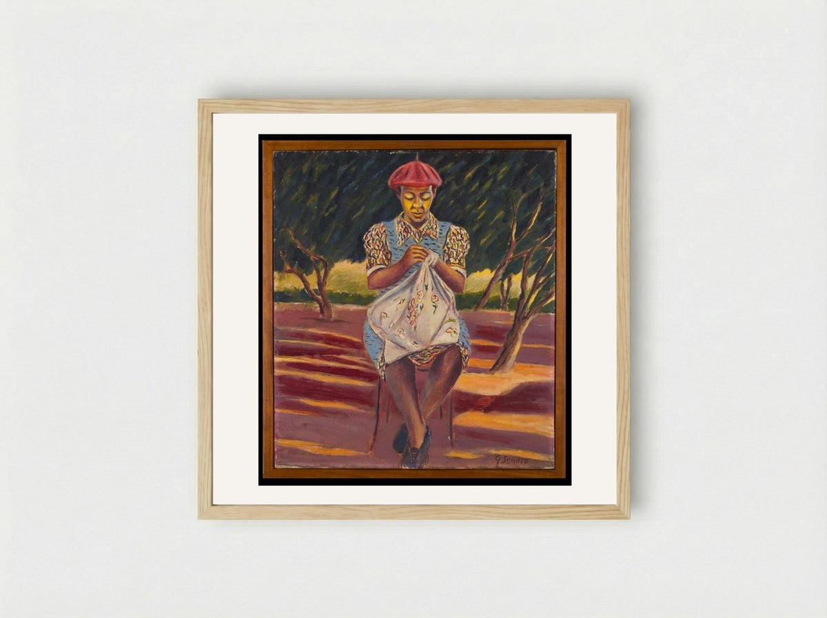 Woman Sewing (Mary Dikgiledi) - Gerard Sekoto - Framed Print Wood