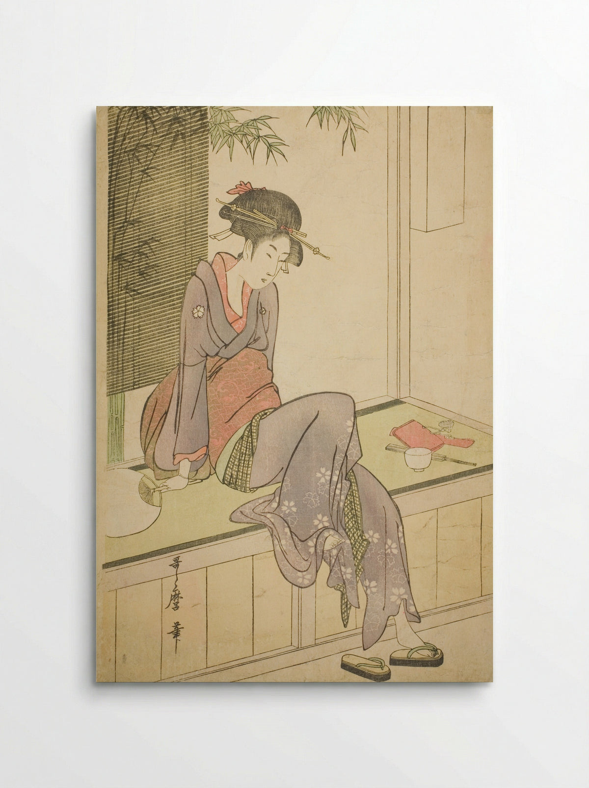 Woman Sitting on Veranda - Kitagawa Utamaro - Poster