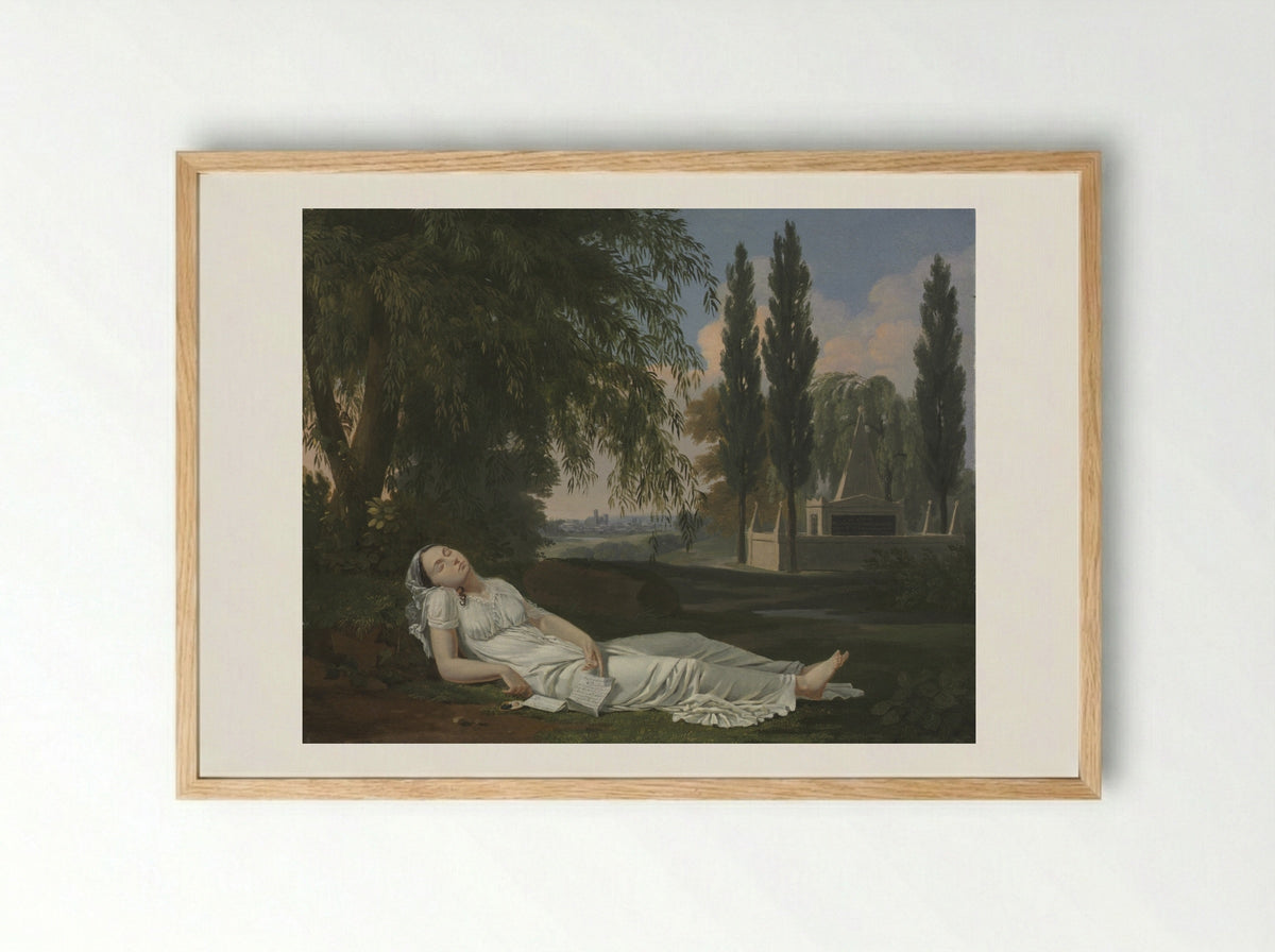 Woman Sleeping in a Landscape with a Letter - Bernard Gaillot - Framed Print Wood