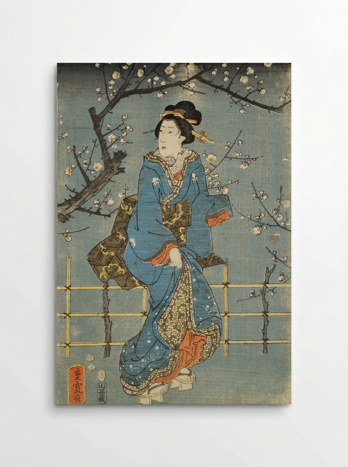Woman Standing Before a Plum Tree - Utagawa Hiroshige II - Poster