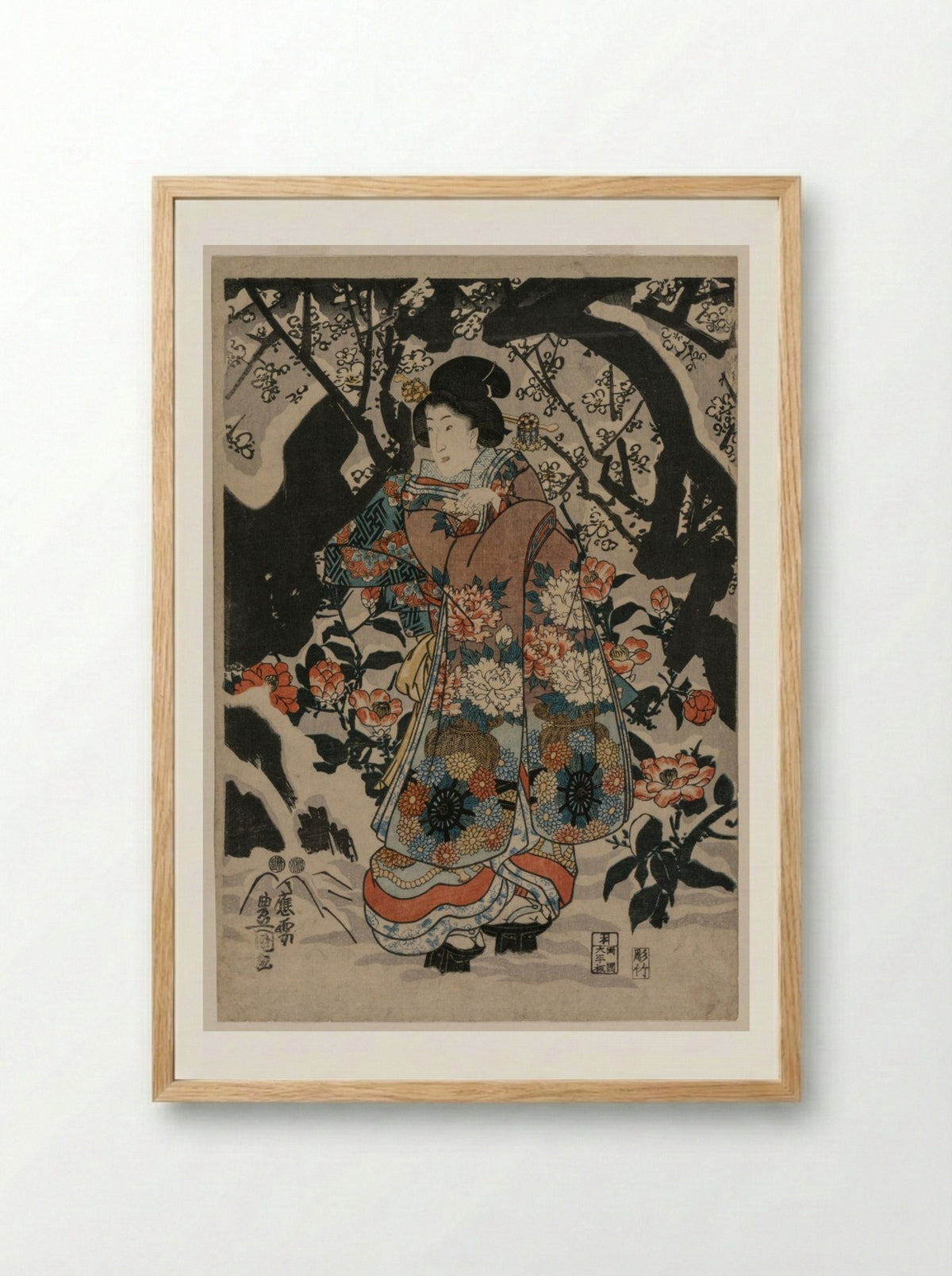 Woman Standing Beside a Plum Tree - Utagawa Kunisada - Framed Print Wood