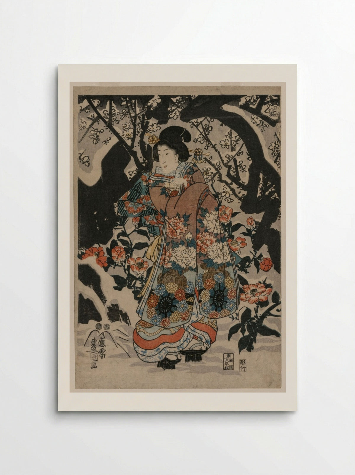 Woman Standing Beside a Plum Tree - Utagawa Kunisada - Poster