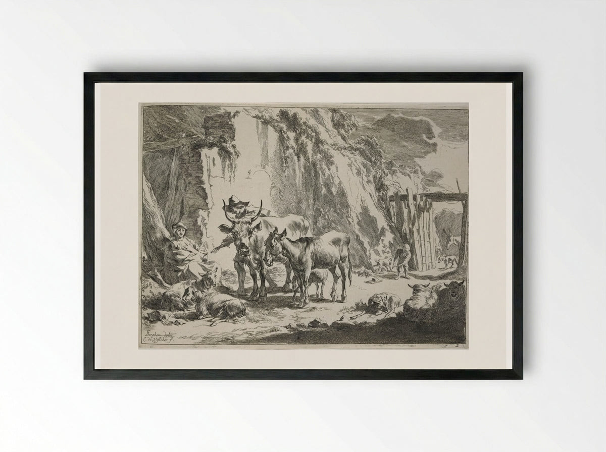Woman Suckling a Child - Cornelis Visscher - Framed Print Black