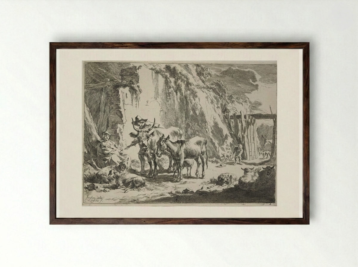 Woman Suckling a Child - Cornelis Visscher - Framed Print Dark Wood
