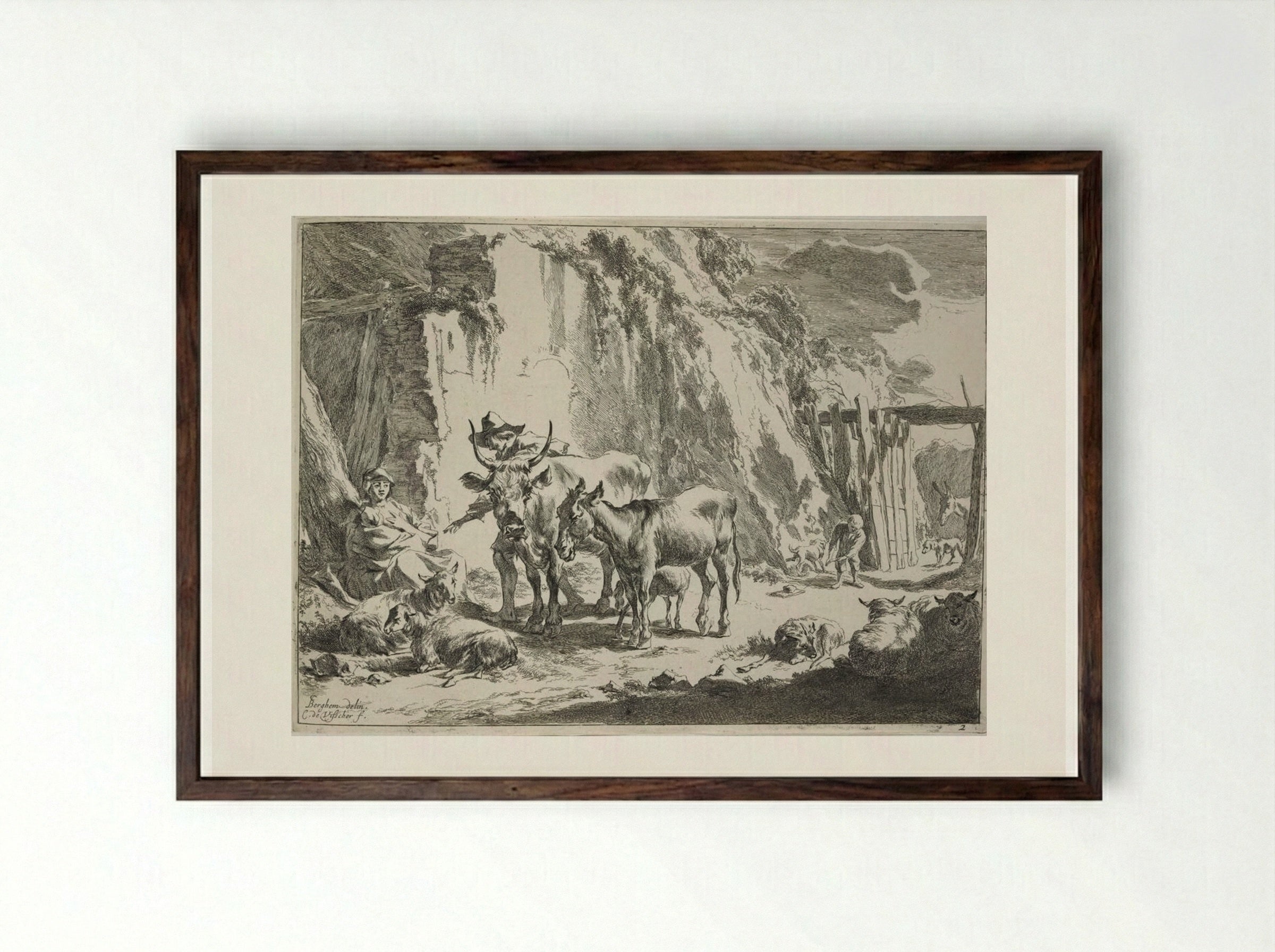 Woman Suckling a Child - Cornelis Visscher - Framed Print Dark Wood