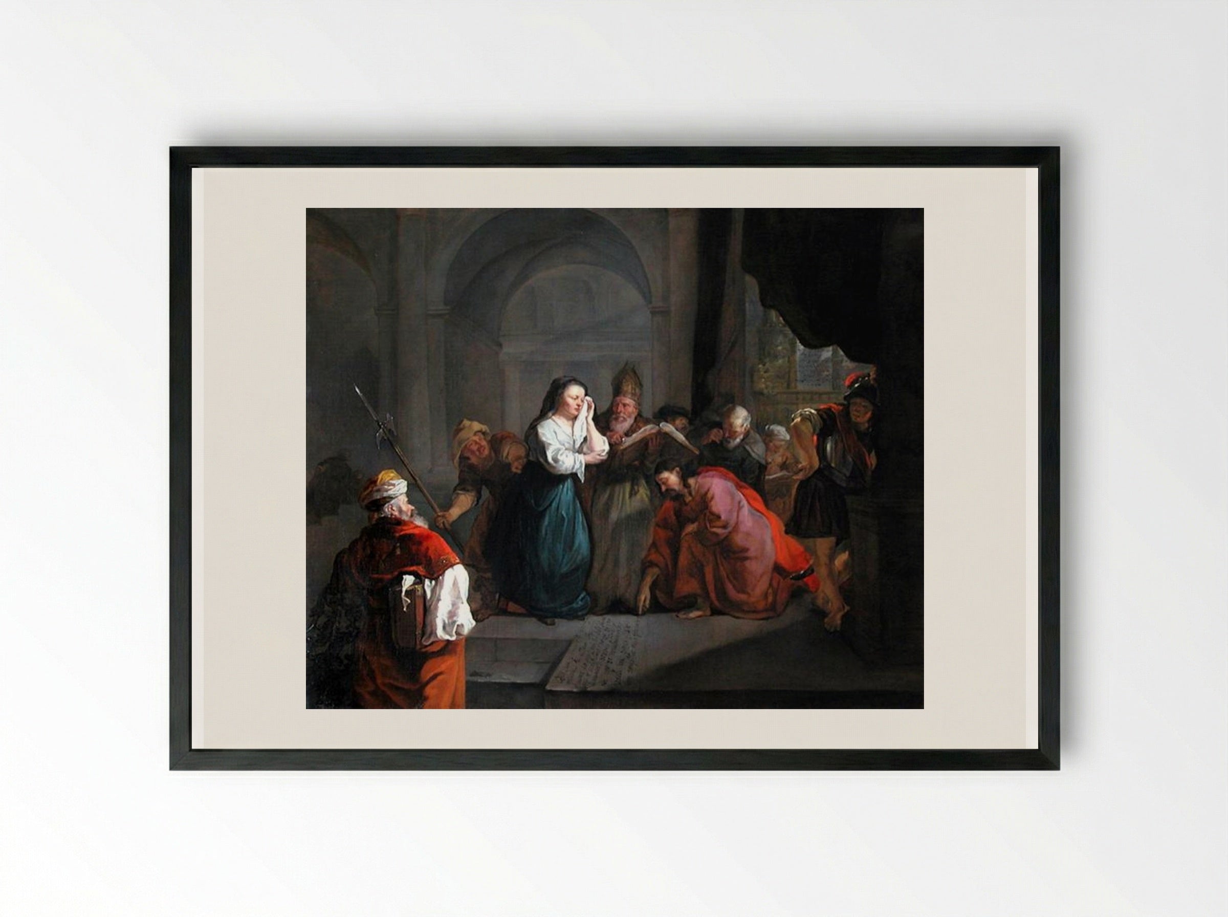 Woman Taken in Adultery - Gabriel Metsu - Framed Print Black