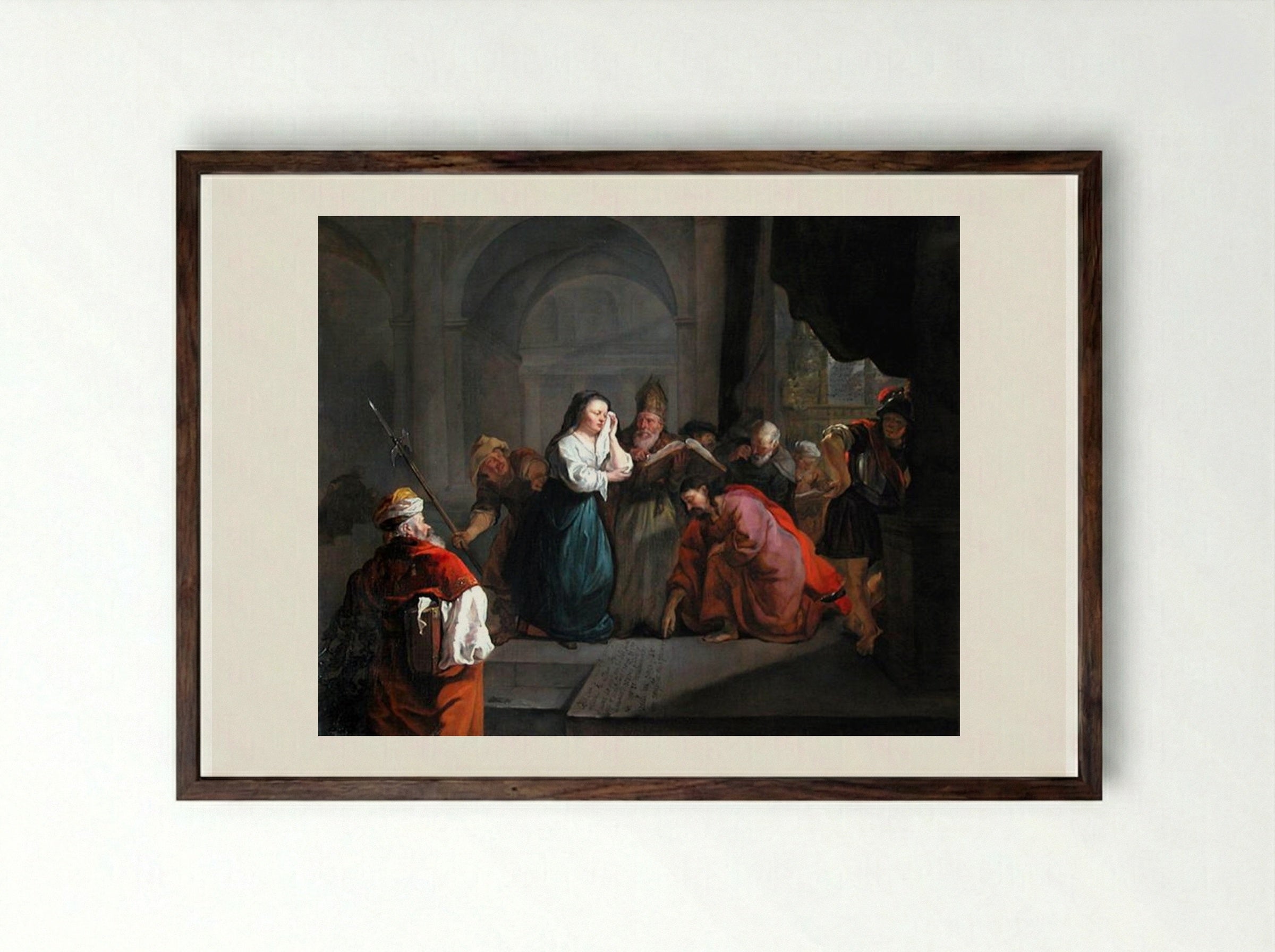 Woman Taken in Adultery - Gabriel Metsu - Framed Print Dark Wood