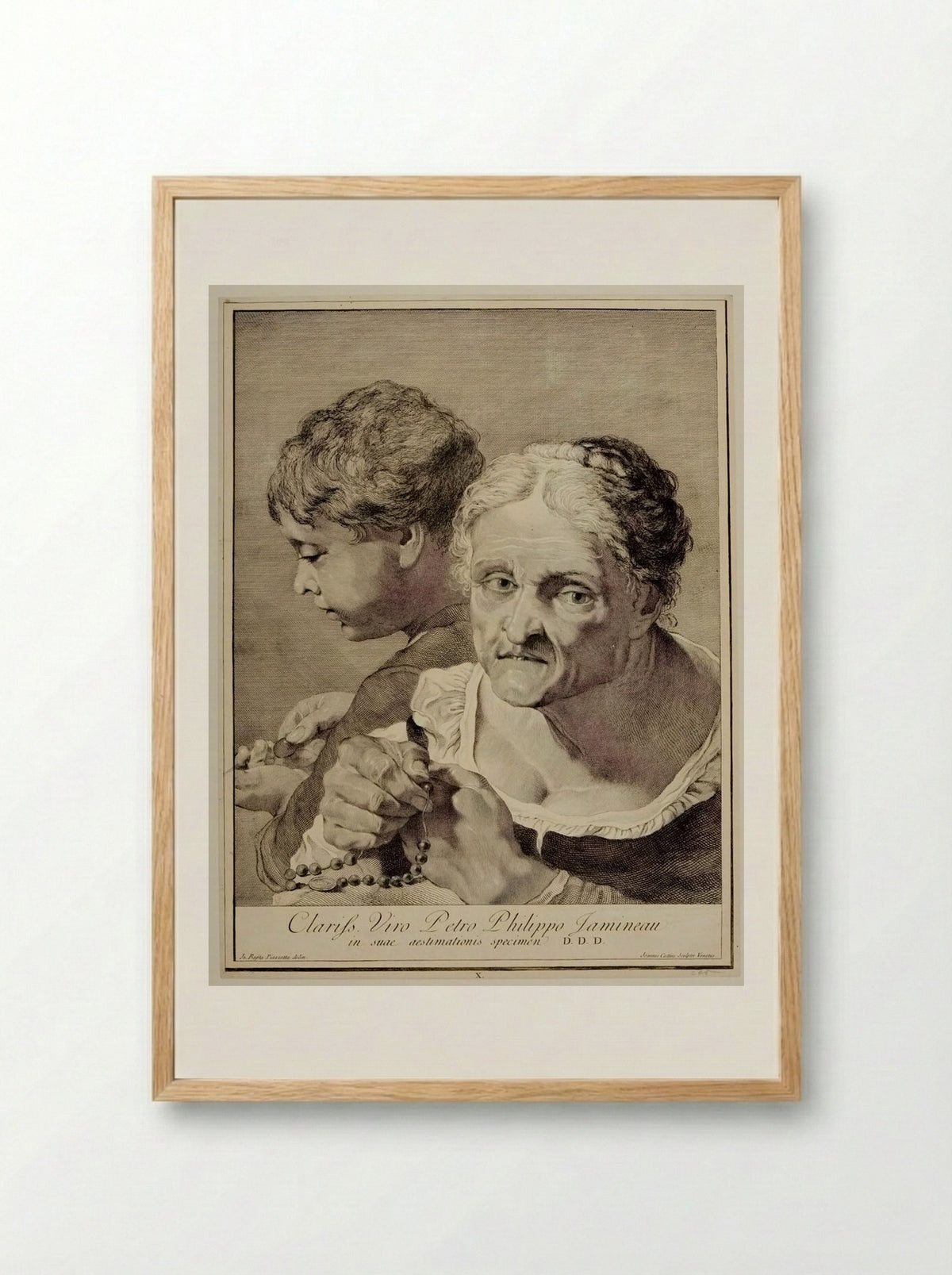 Woman Telling Beads and Boy Counting Money - Giovanni Cattini - Framed Print Wood