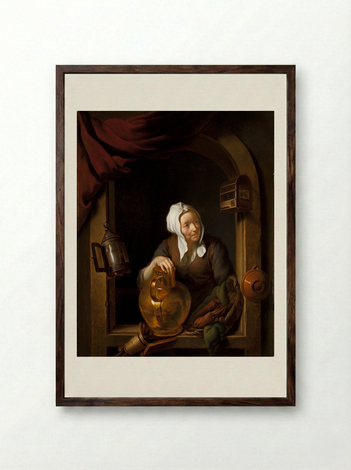 Woman Watering a Plant - Louis de Moni - Framed Print Dark Wood