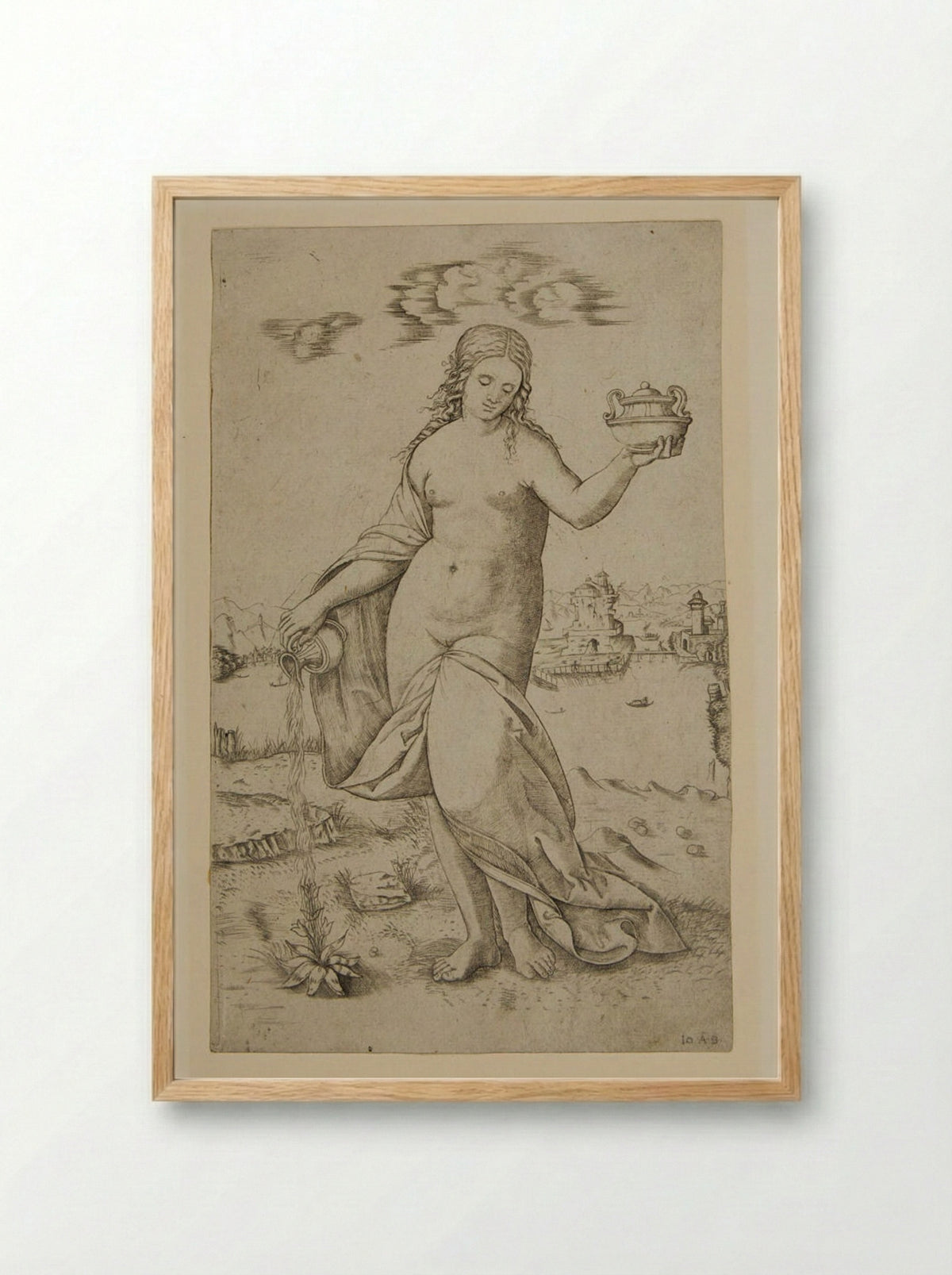 Woman Watering a Plant - Giovanni Antonio da Brescia - Framed Print Wood