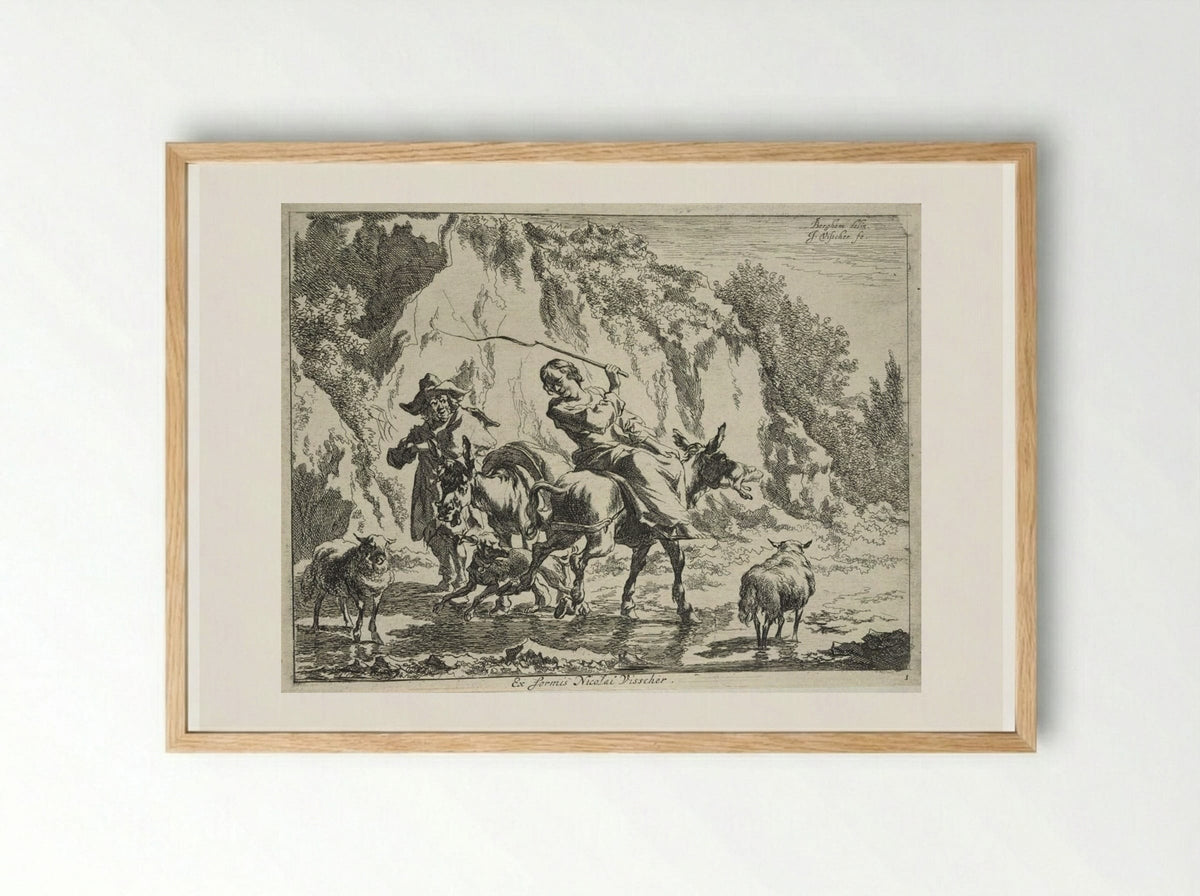 Woman Whipping her Donkey - Cornelis Visscher - Framed Print Wood
