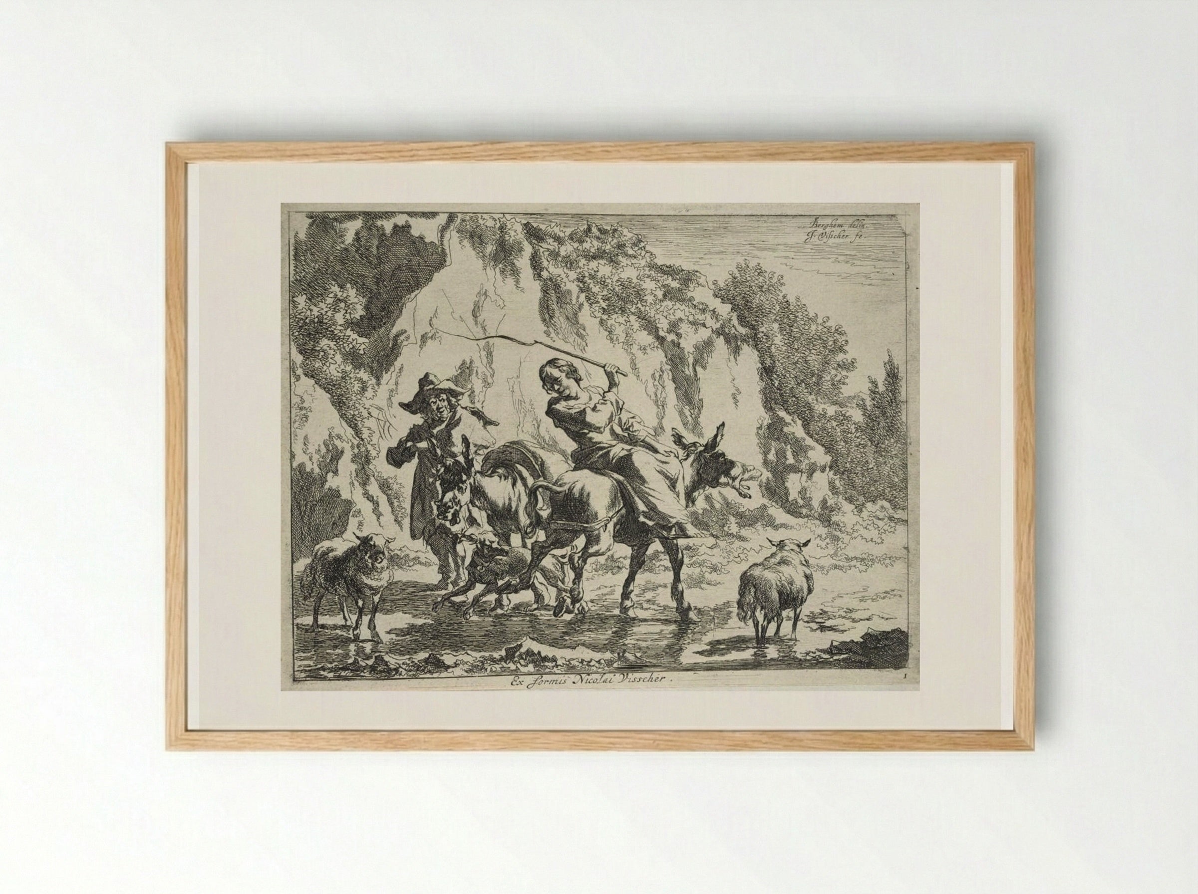 Woman Whipping her Donkey - Cornelis Visscher - Framed Print Wood