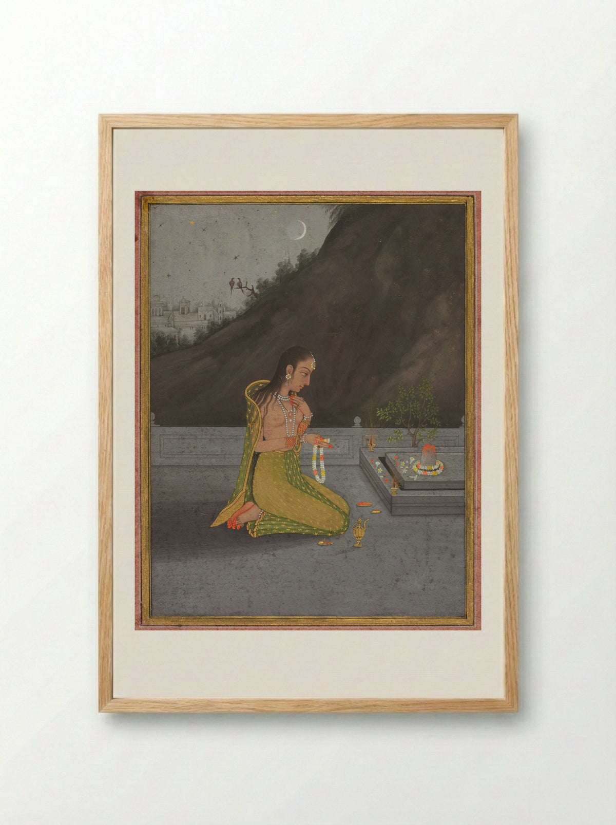 Woman Worshipping at a Shiva Lingam - Ahmad al-Husaini - Framed Print Wood