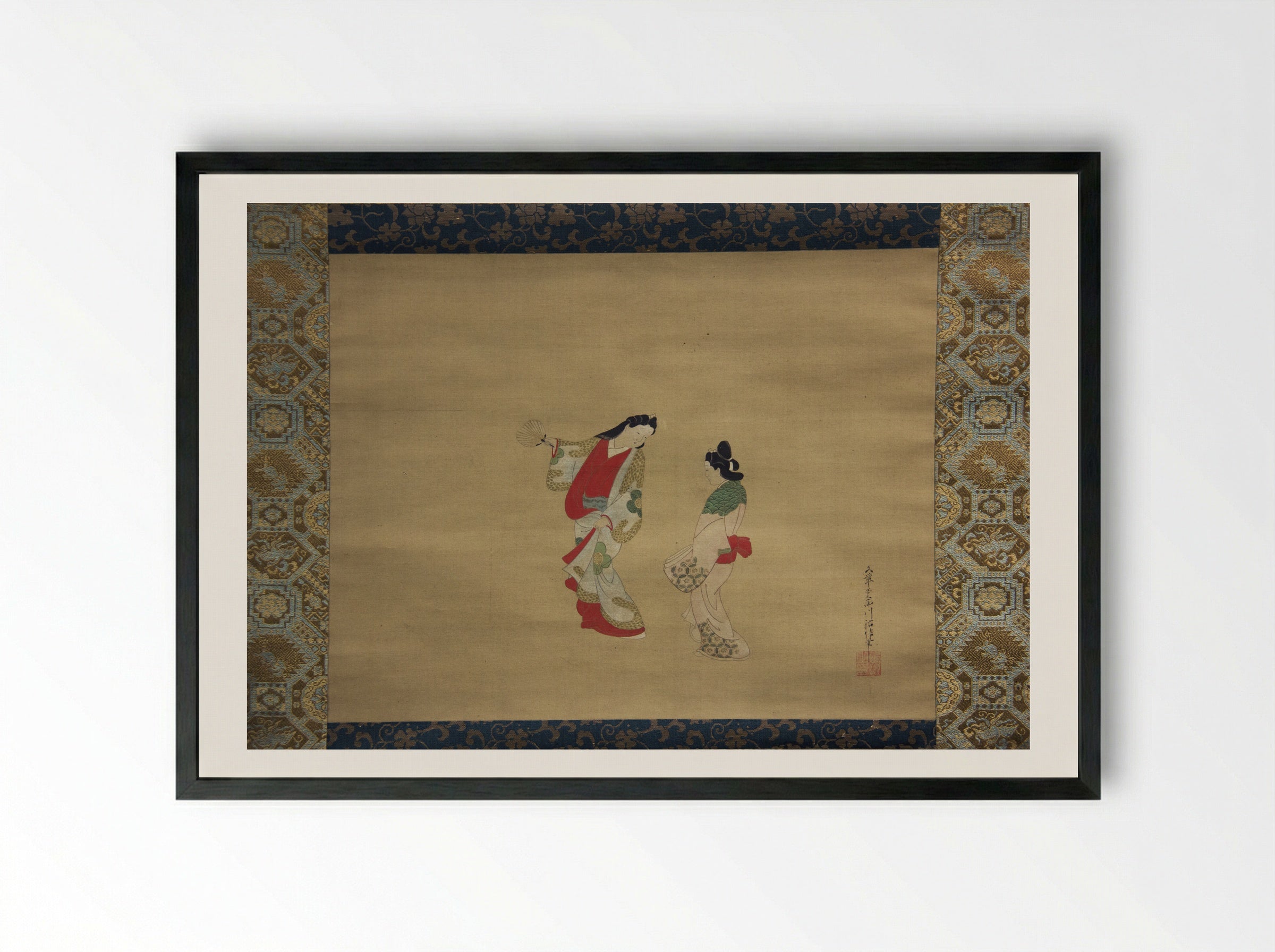 Woman and Attendant - Nishikawa Sukenobu - Framed Print Black
