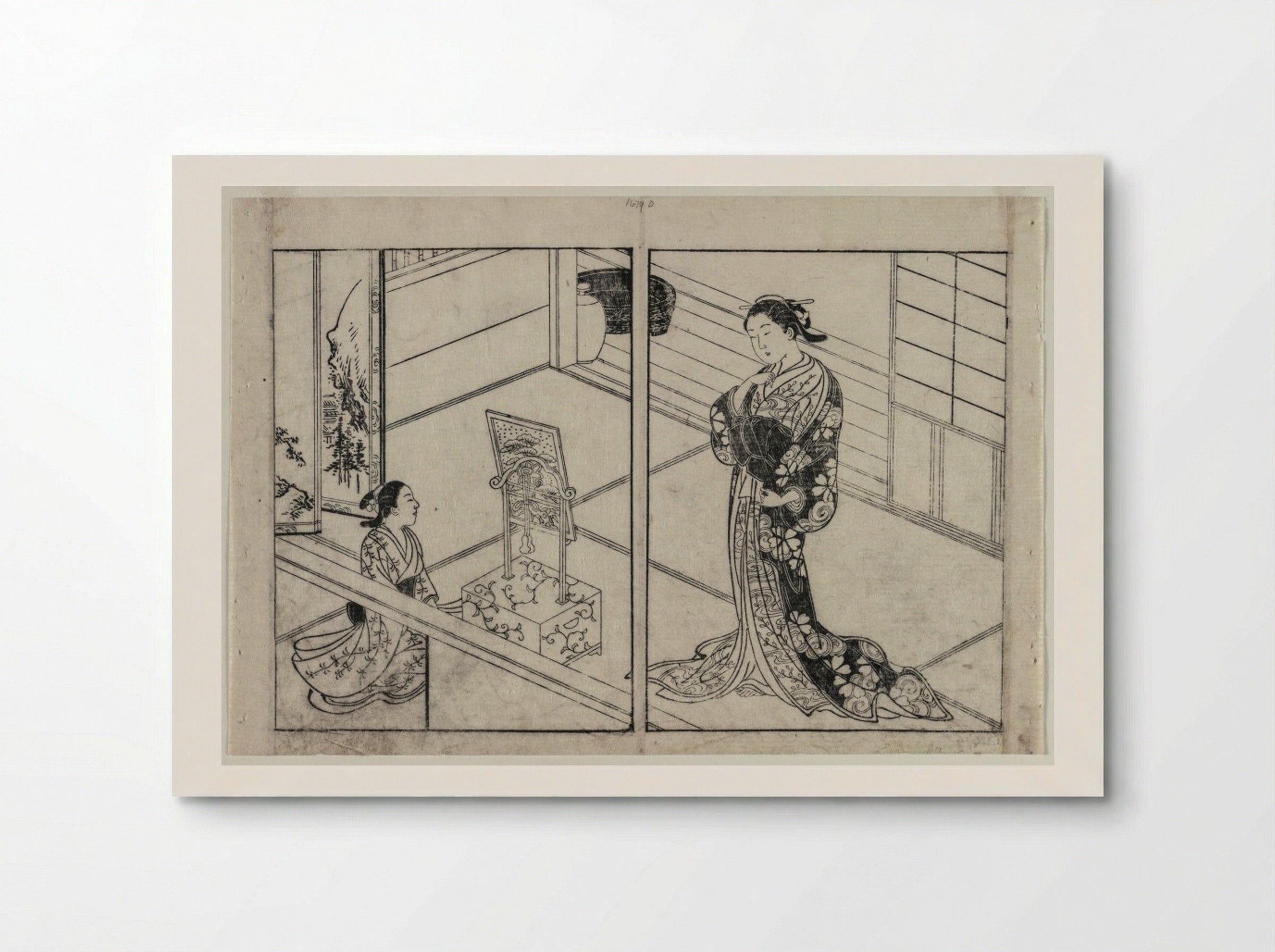 Woman and Child Beside a Mirror Stand - Nishikawa Sukenobu - Poster