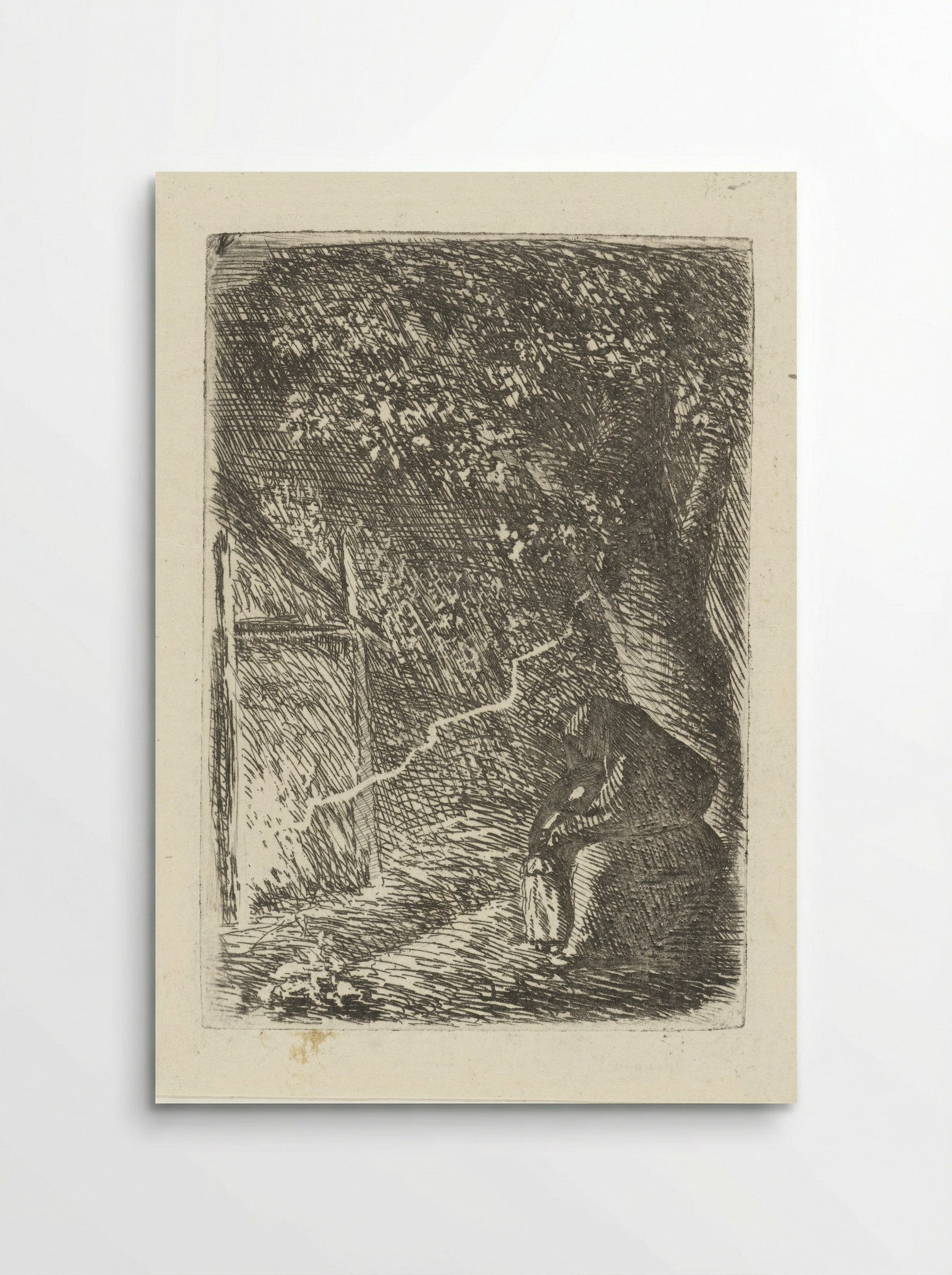 Woman and Child Sheltering from Lightning Under a Tree - Louis Bernard Coclers - Poster