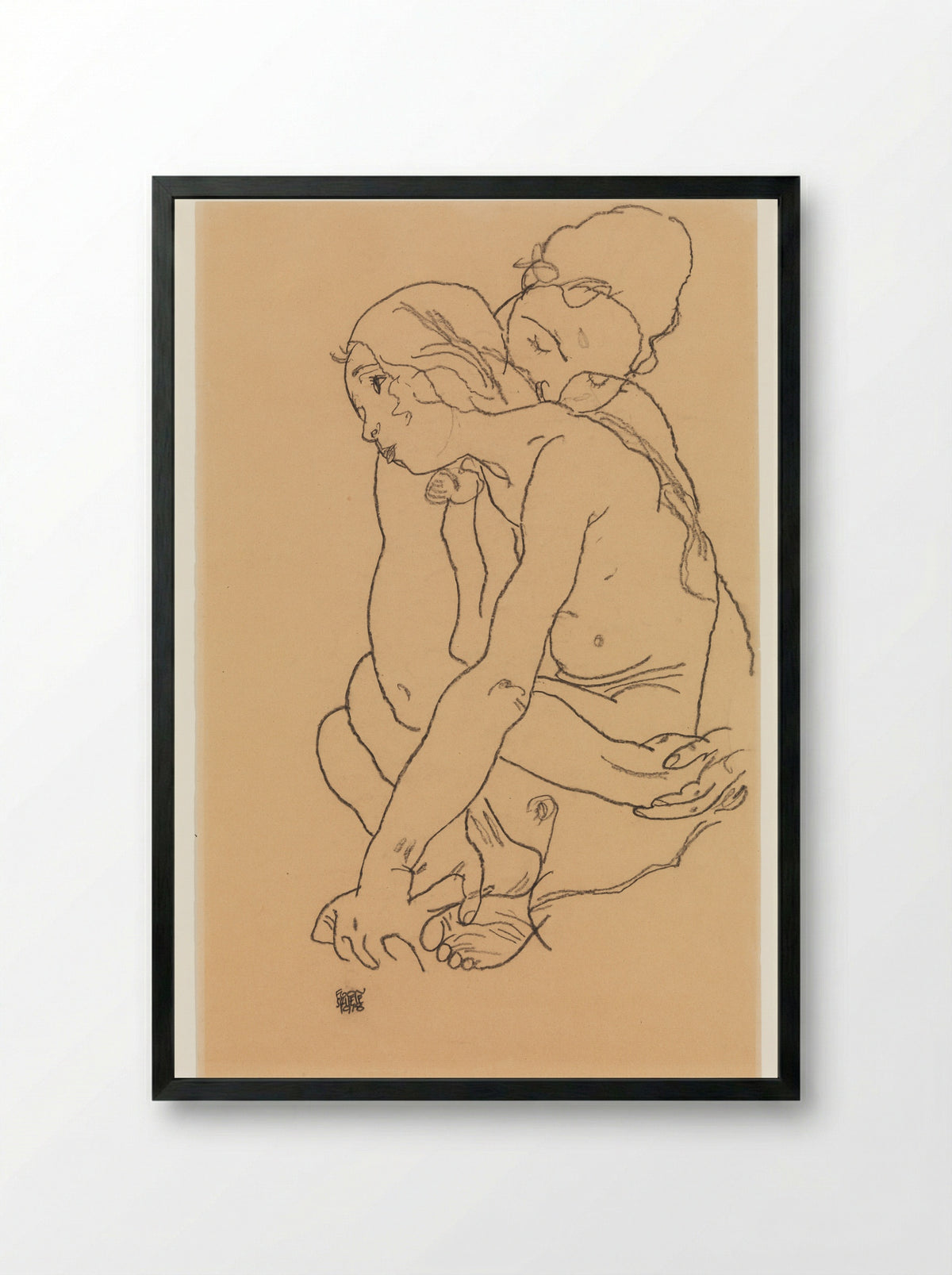 Woman and Girl Embracing - Egon Schiele - Framed Print Black