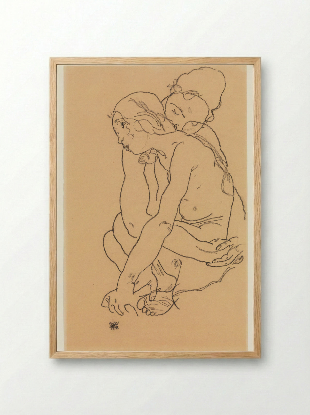 Woman and Girl Embracing - Egon Schiele - Framed Print Wood