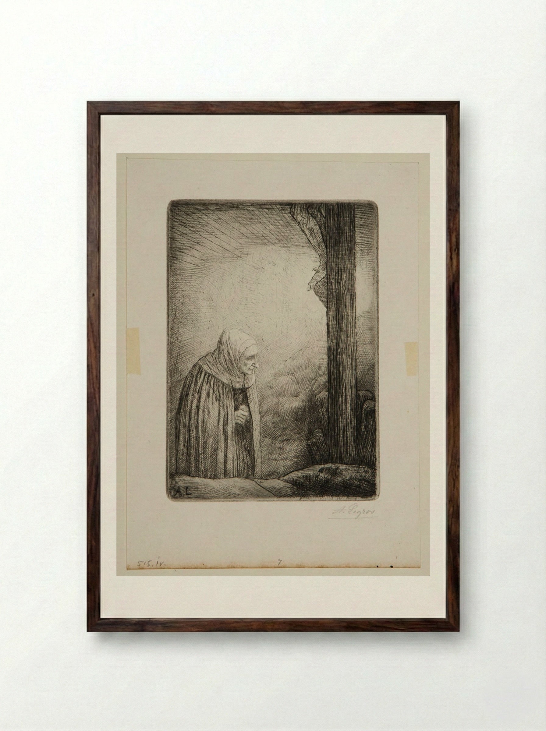 Woman at Calvary - Alphonse Legros - Framed Print Dark Wood