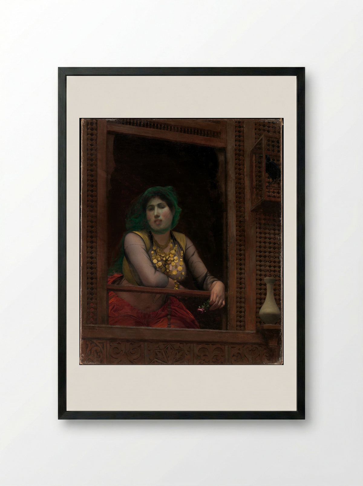 Woman at a Balcony - Jean-Léon Gérôme - Framed Print Black