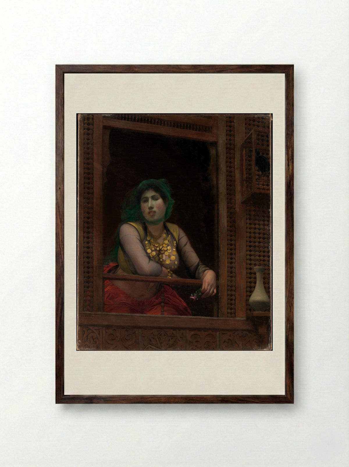 Woman at a Balcony - Jean-Léon Gérôme - Framed Print Dark Wood