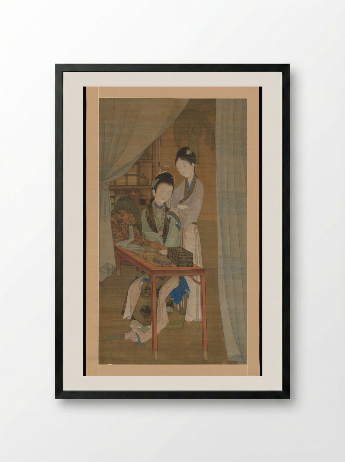 Woman at her dressing table - Leng Mei - Framed Print Black