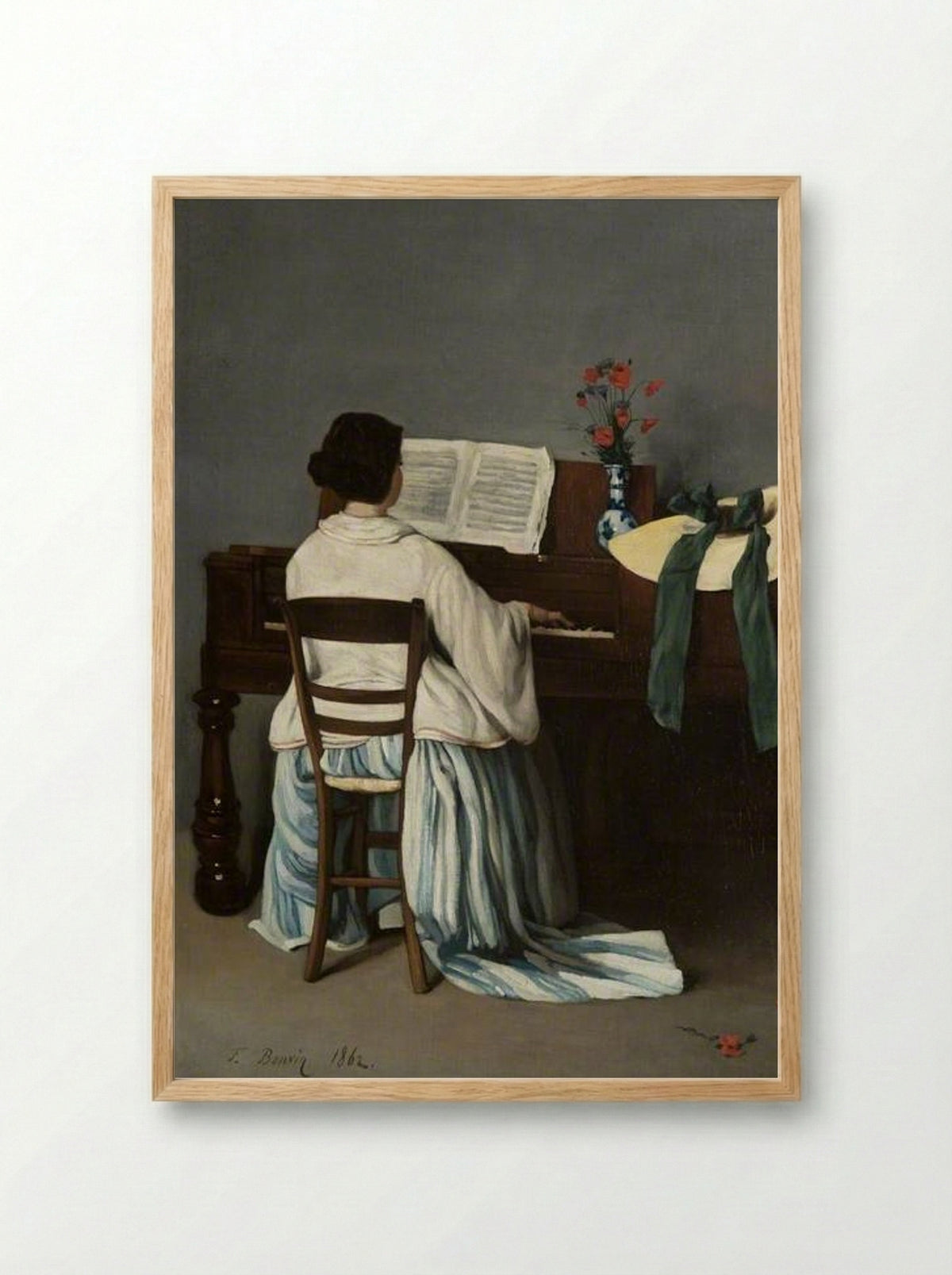 Woman at the Spinet - François Bonvin - Framed Print Wood