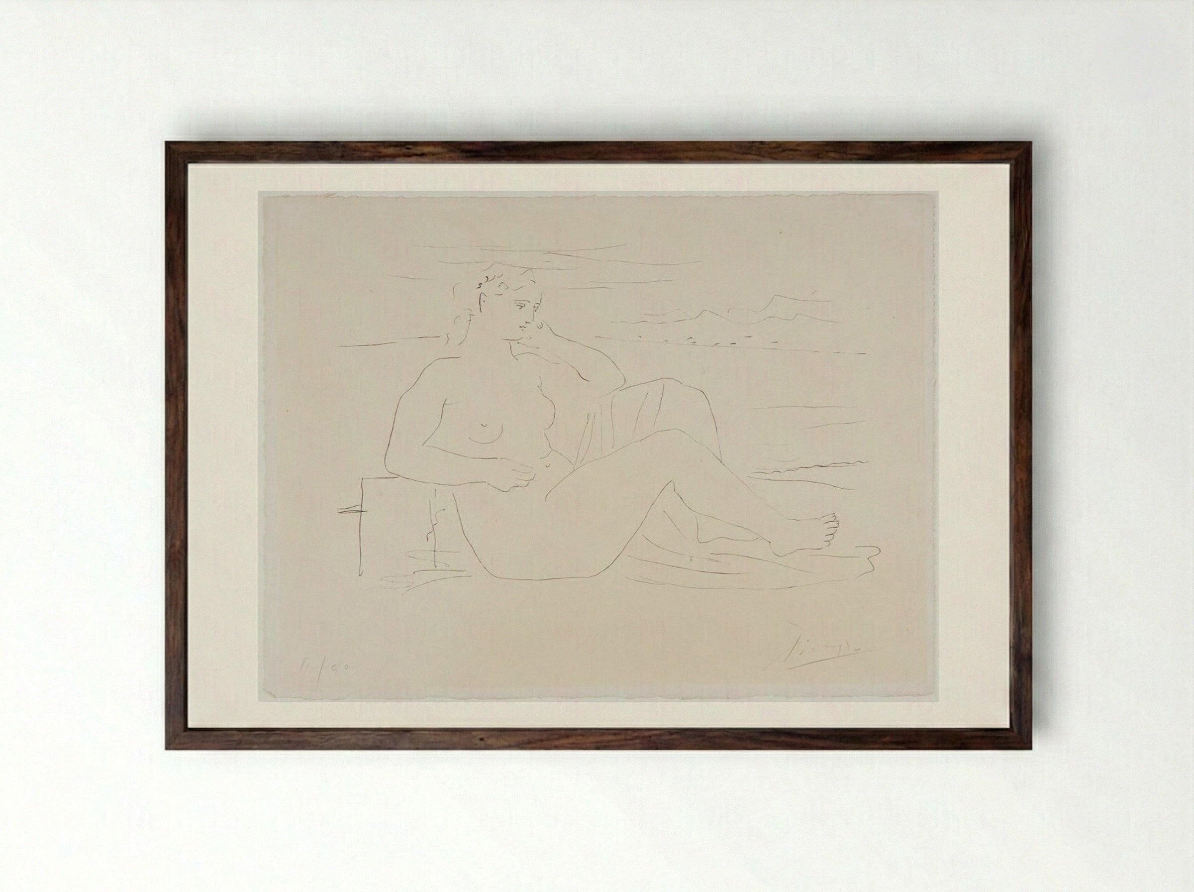 Woman beside the Sea - Pablo Picasso - Framed Print Dark Wood