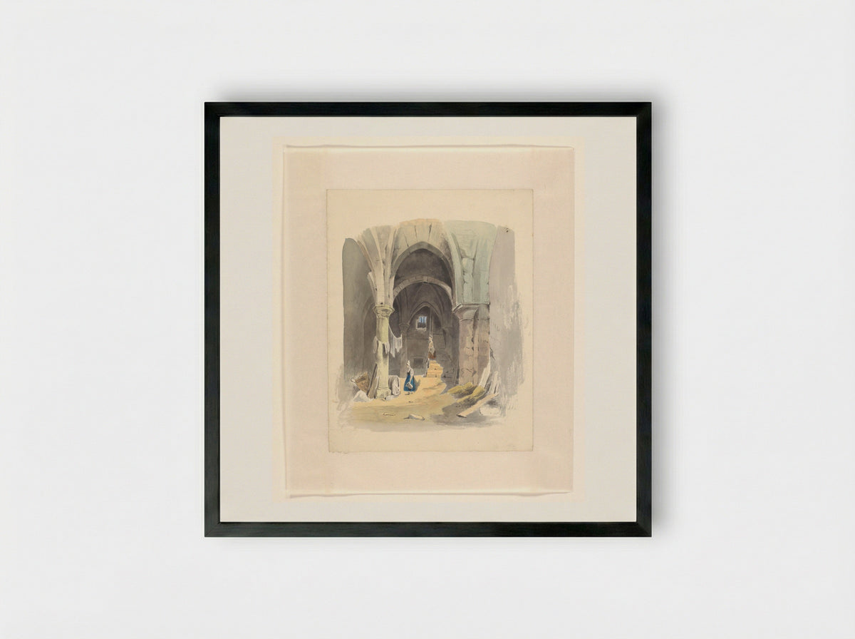 Woman by a Wine Cask in a Cellar - Johannes van Reijn - Framed Print Black