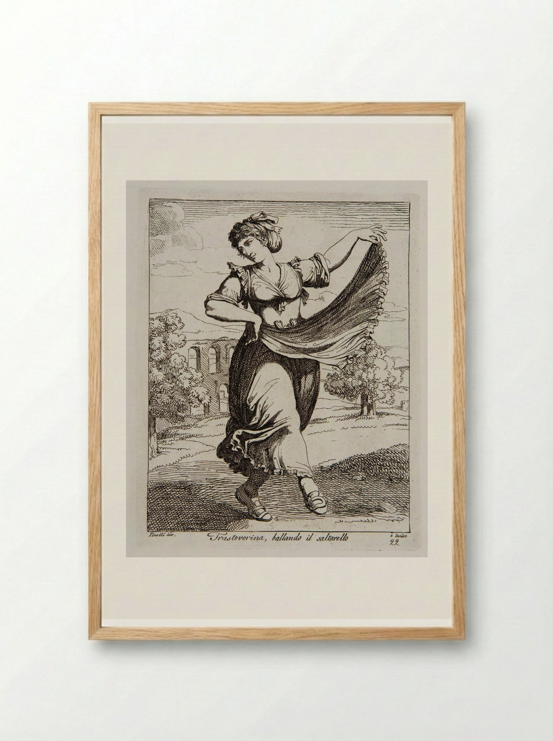 Woman from Trastevere dancing the Saltarello - Bartolomeo Pinelli - Framed Print Wood