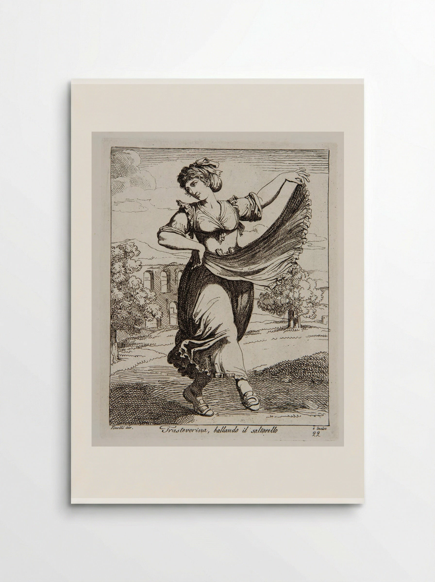 Woman from Trastevere dancing the Saltarello - Bartolomeo Pinelli - Poster