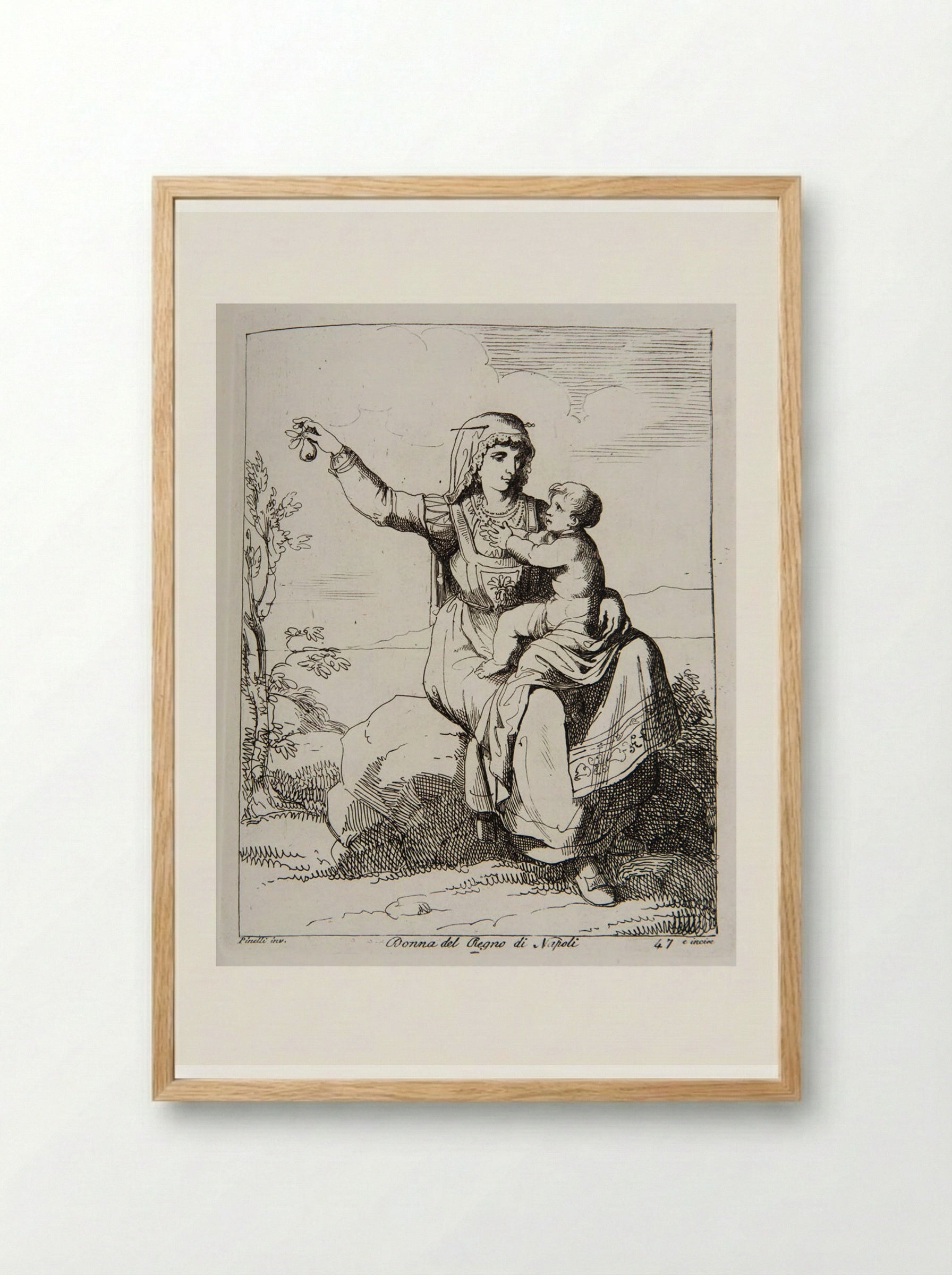 Woman from the Kingdom of Naples - Bartolomeo Pinelli - Framed Print Wood