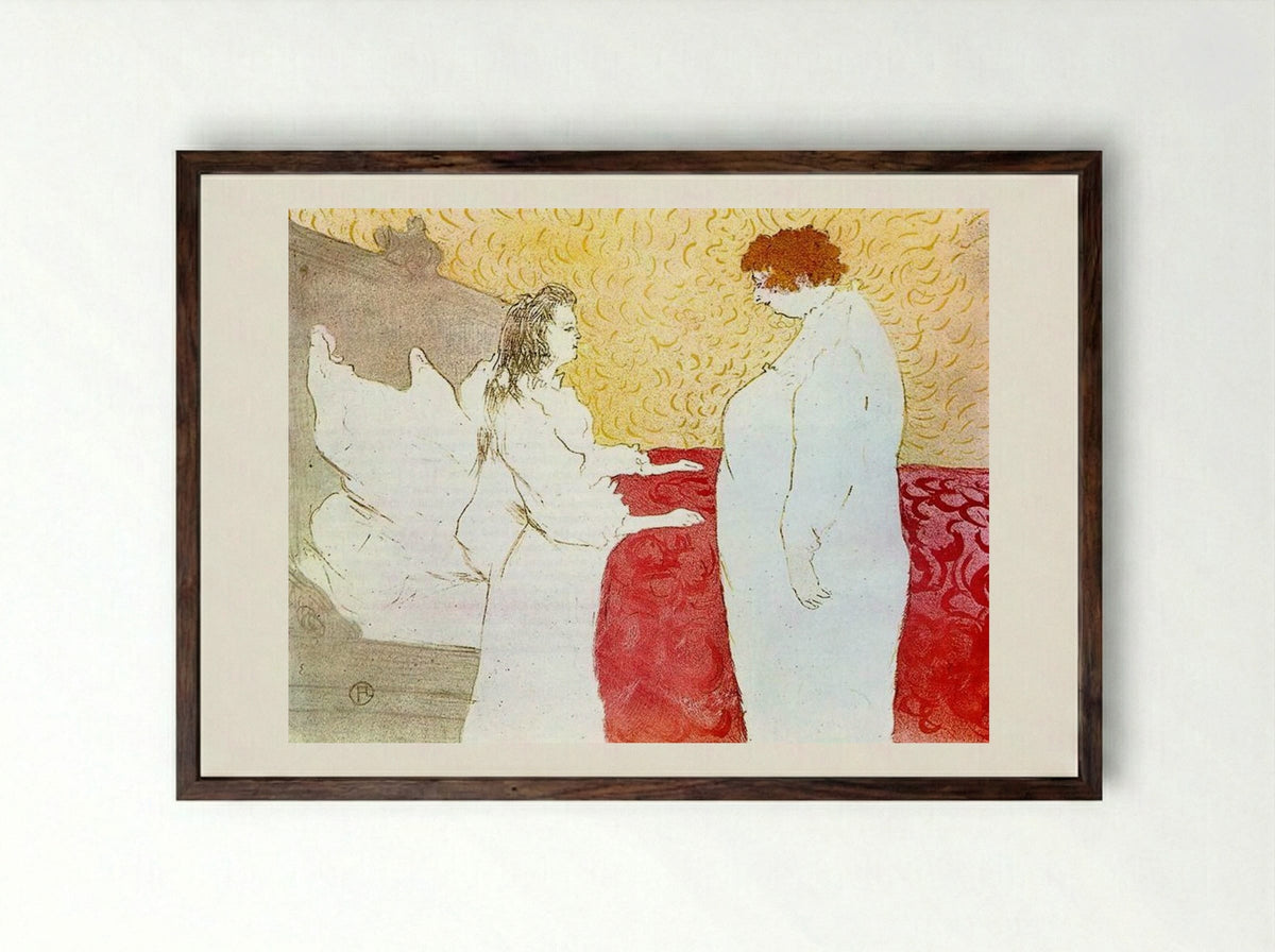 Woman in Bed, Profile, Getting Up - Henri de Toulouse-Lautrec - Framed Print Dark Wood