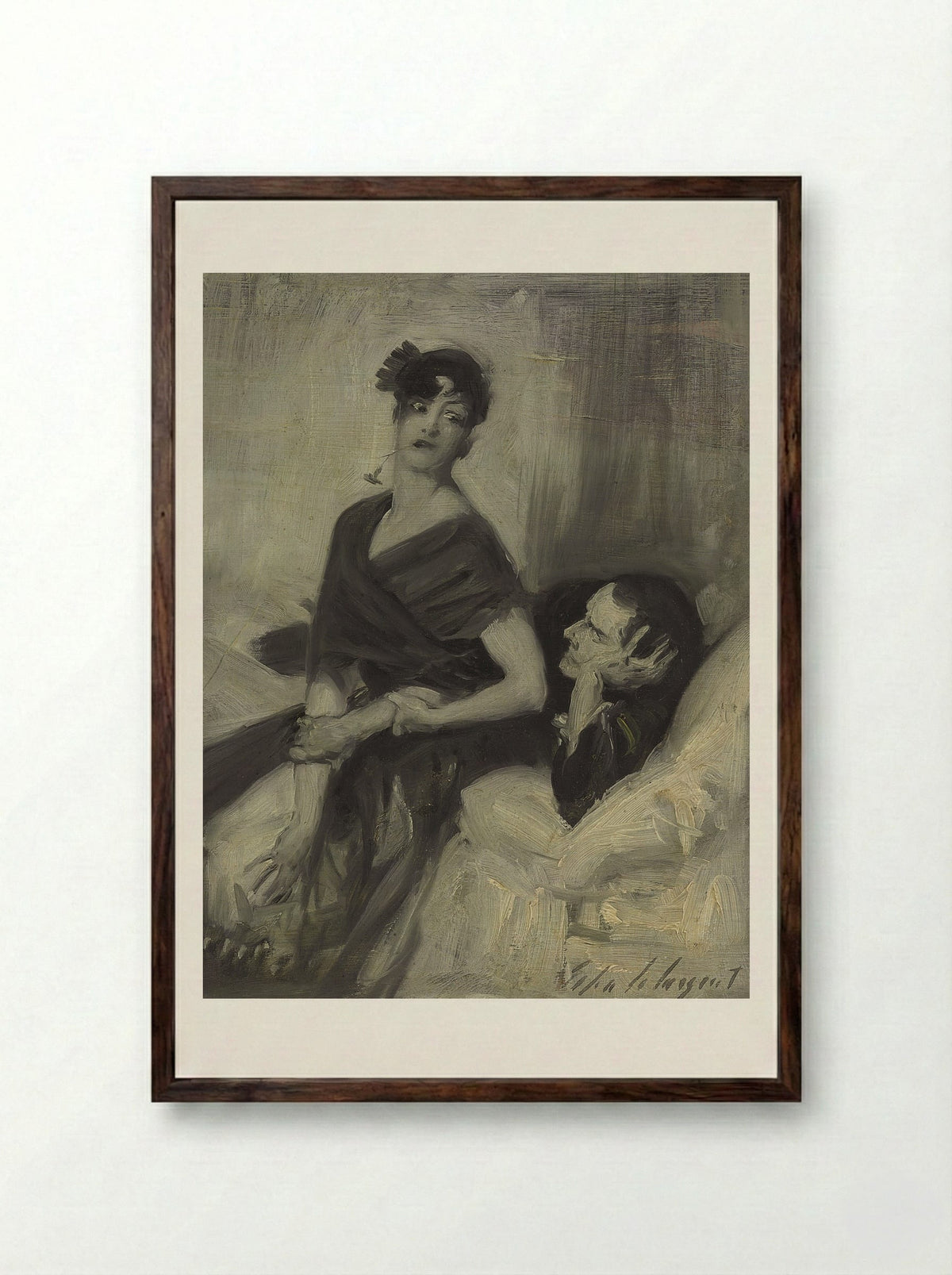 Woman in Bed - John Singer Sargent - Framed Print Dark Wood
