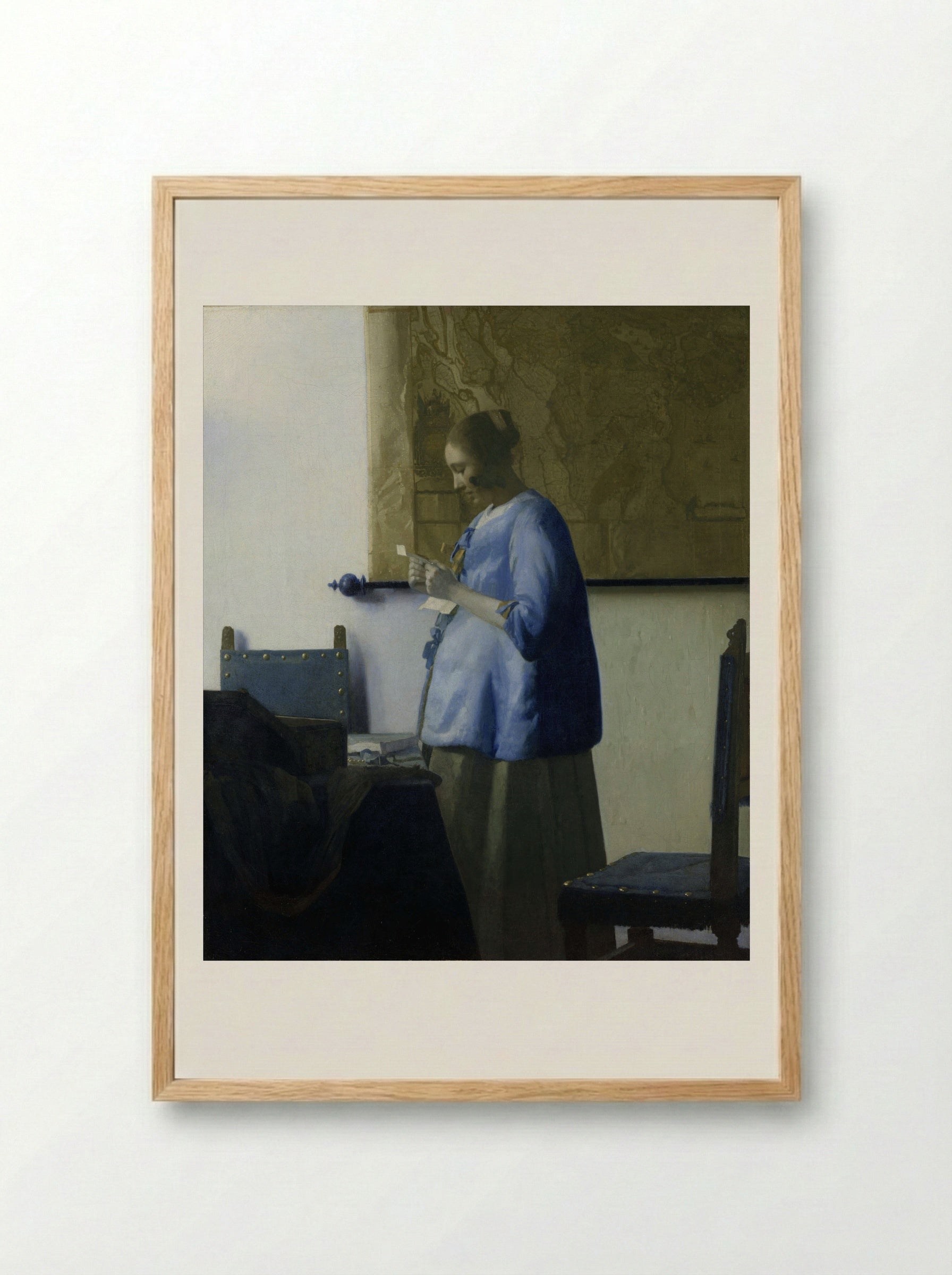 Woman in Blue Reading a Letter - Johannes Vermeer - Framed Print Wood